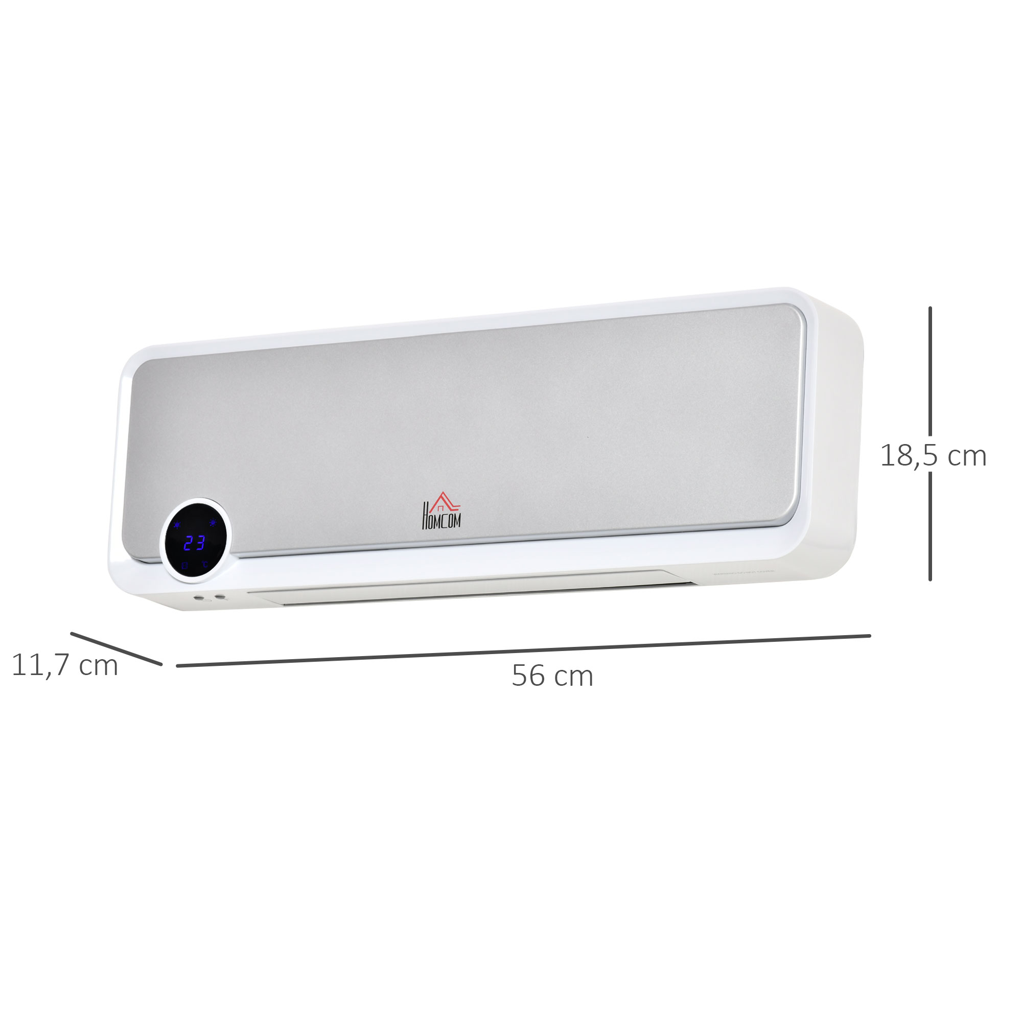 Heizlüfter zur Wandmontage 2000W mit Fernbedienung, 3 Betriebsmodi, LED-Display 12h Timer