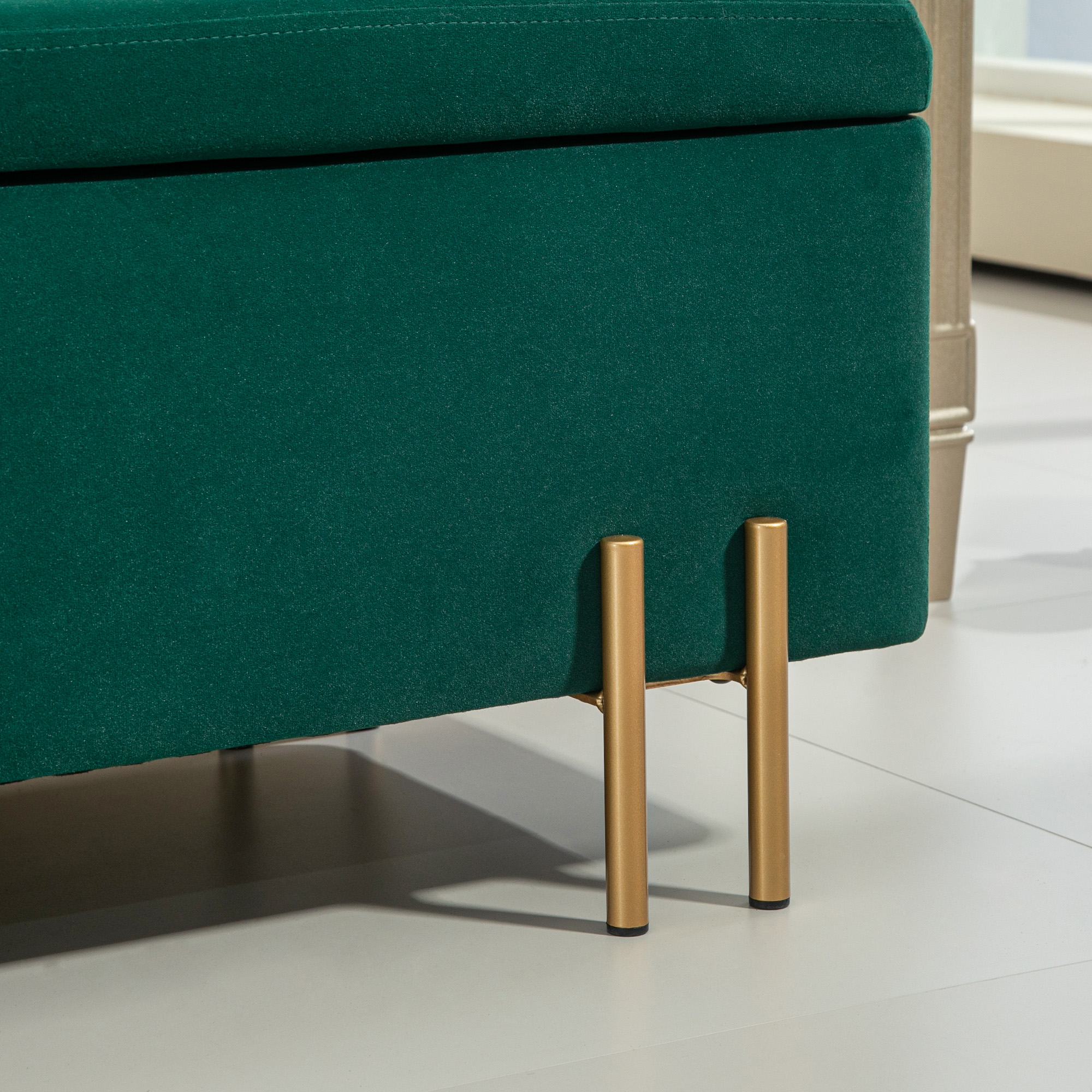 Sitzbank, Polsterbank mit Stauraum, Metall, Kautschukholz, Schaumstoff, 100 x 40 x 42 cm, Grün