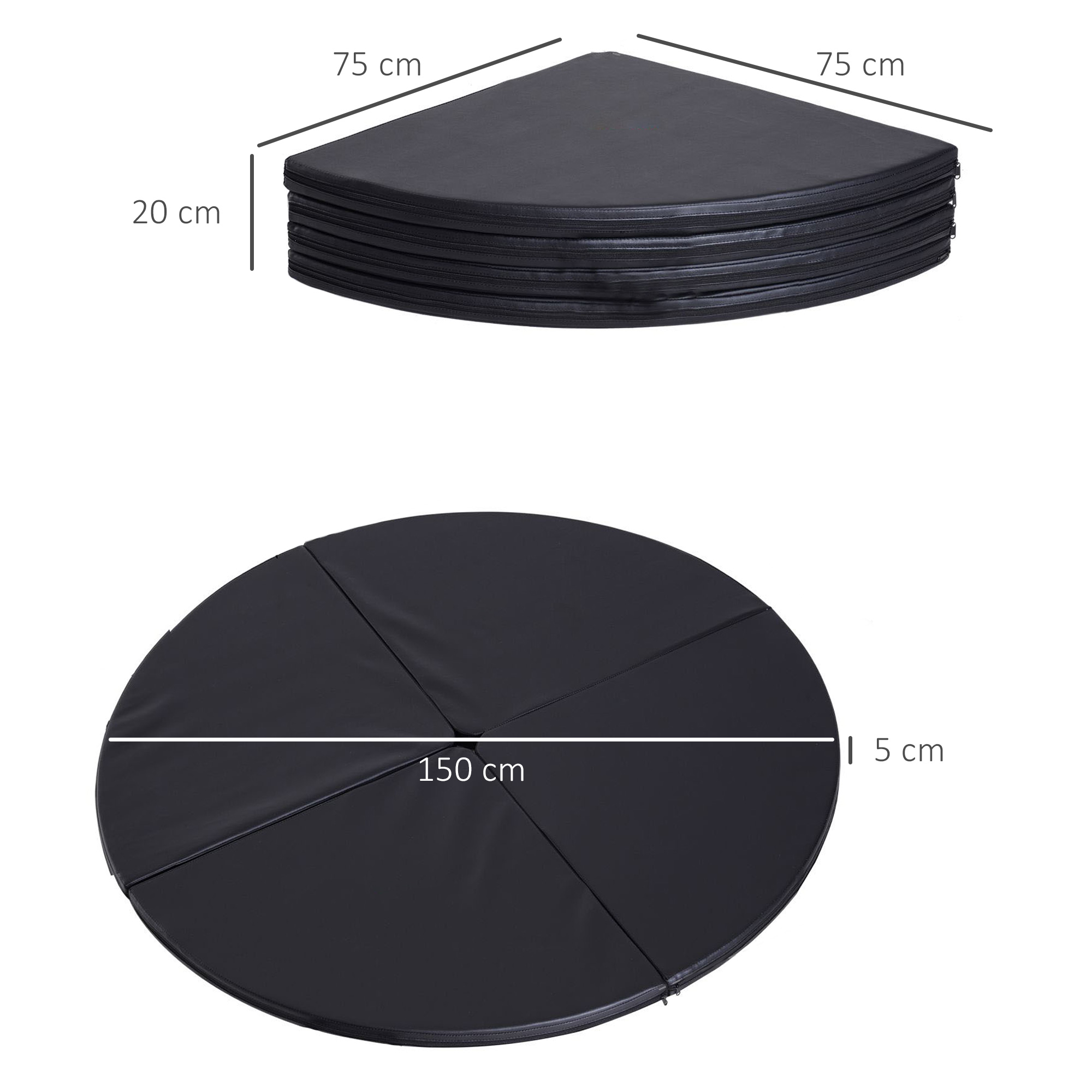 Pole-Dance-Matte, 5 cm dicke runde Kunststoff-Matte für Pole-Dance-Übungen, Gymnastik, Yoga, Schwarz