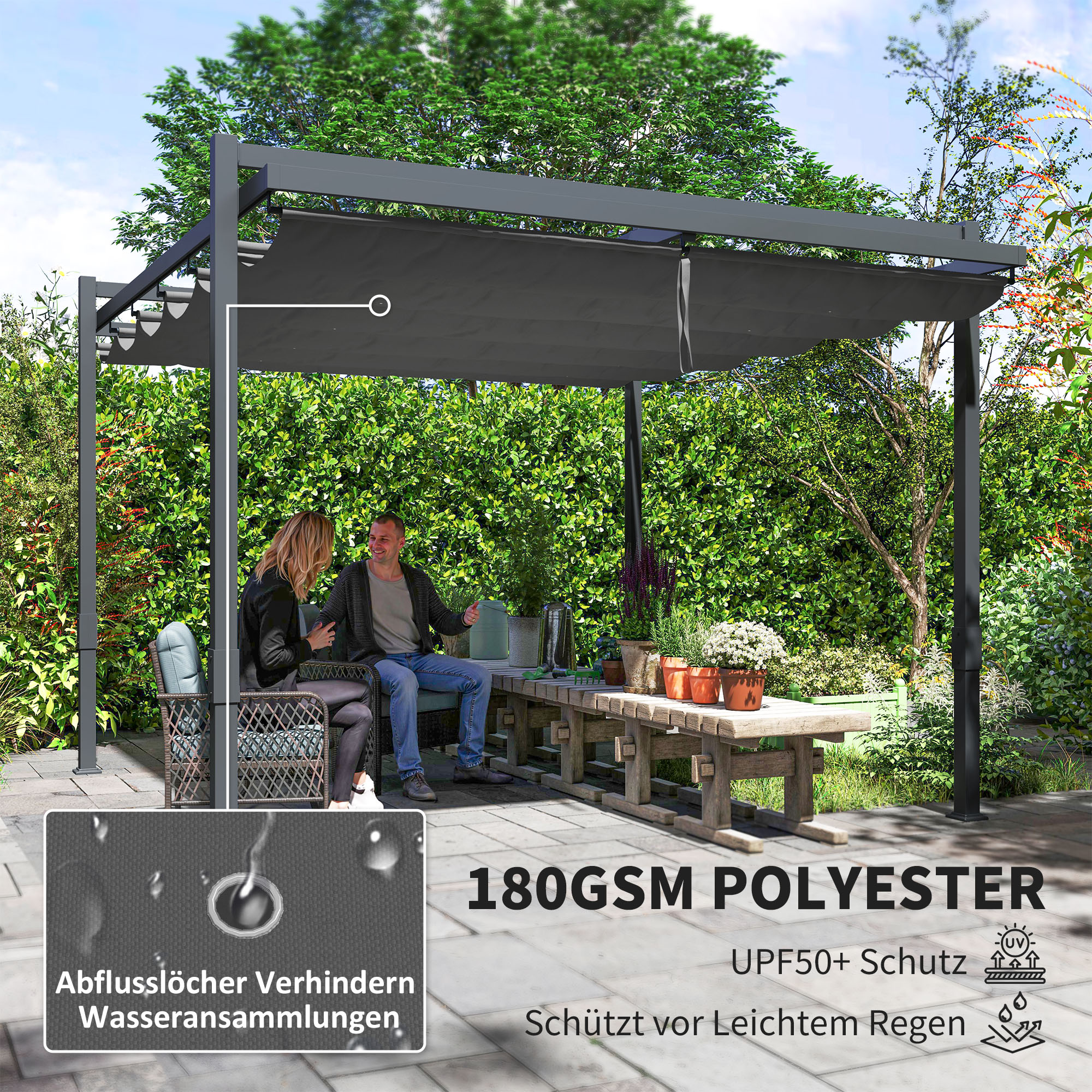 Pergola Pavillon ca. 3,5x3m Aluminium Stabil winterfest Sonnenschutz mit verstellbares Schiebedach Grau