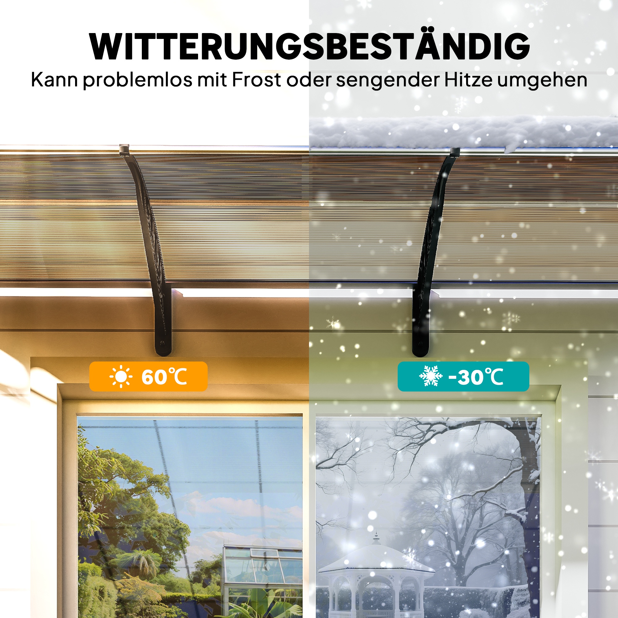Vordach für Haustür/Fenster, wetterfest, Braun, Aluminium/Polycarbonat, 303x96x27cm, Schwarz