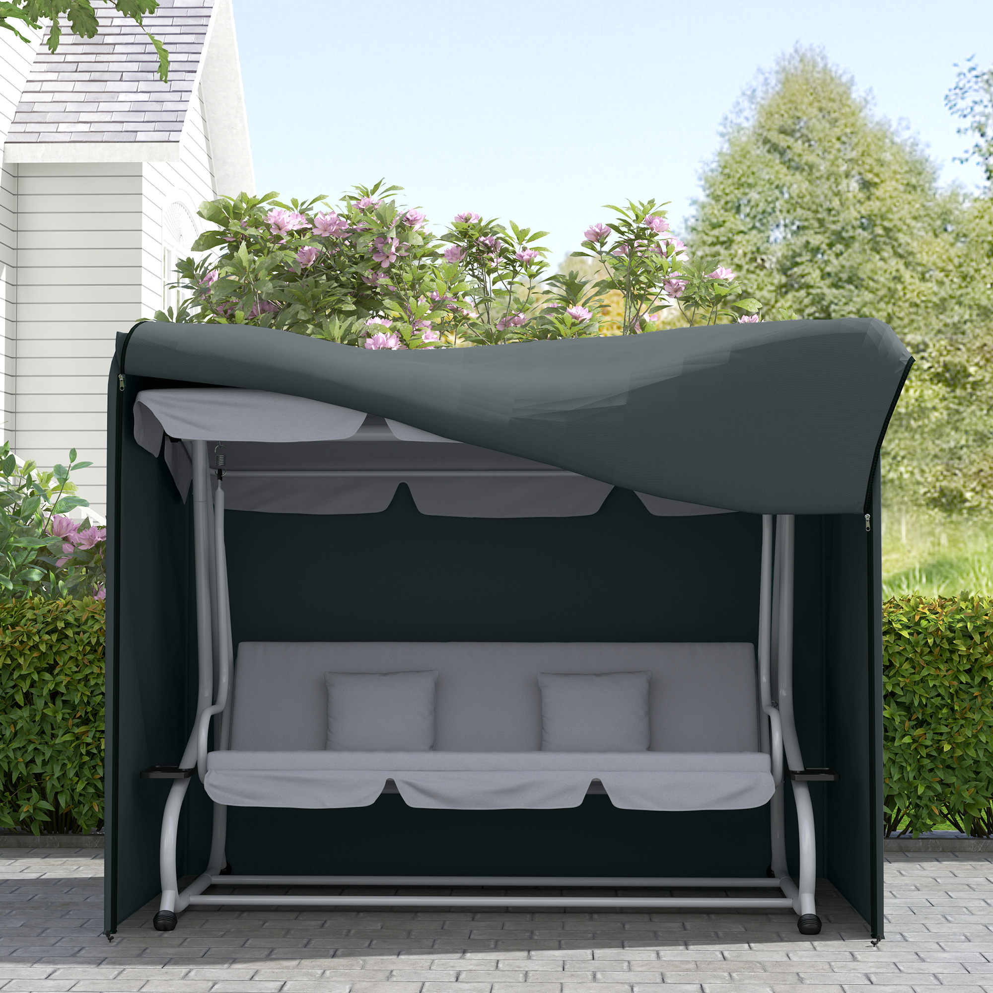 Hollywoodschaukel Abdeckung 3 Sitzer Wasserdicht Schutzhülle für Gartenschaukel Oxford Gewebe 220 x 125 x 172 cm, Grau
