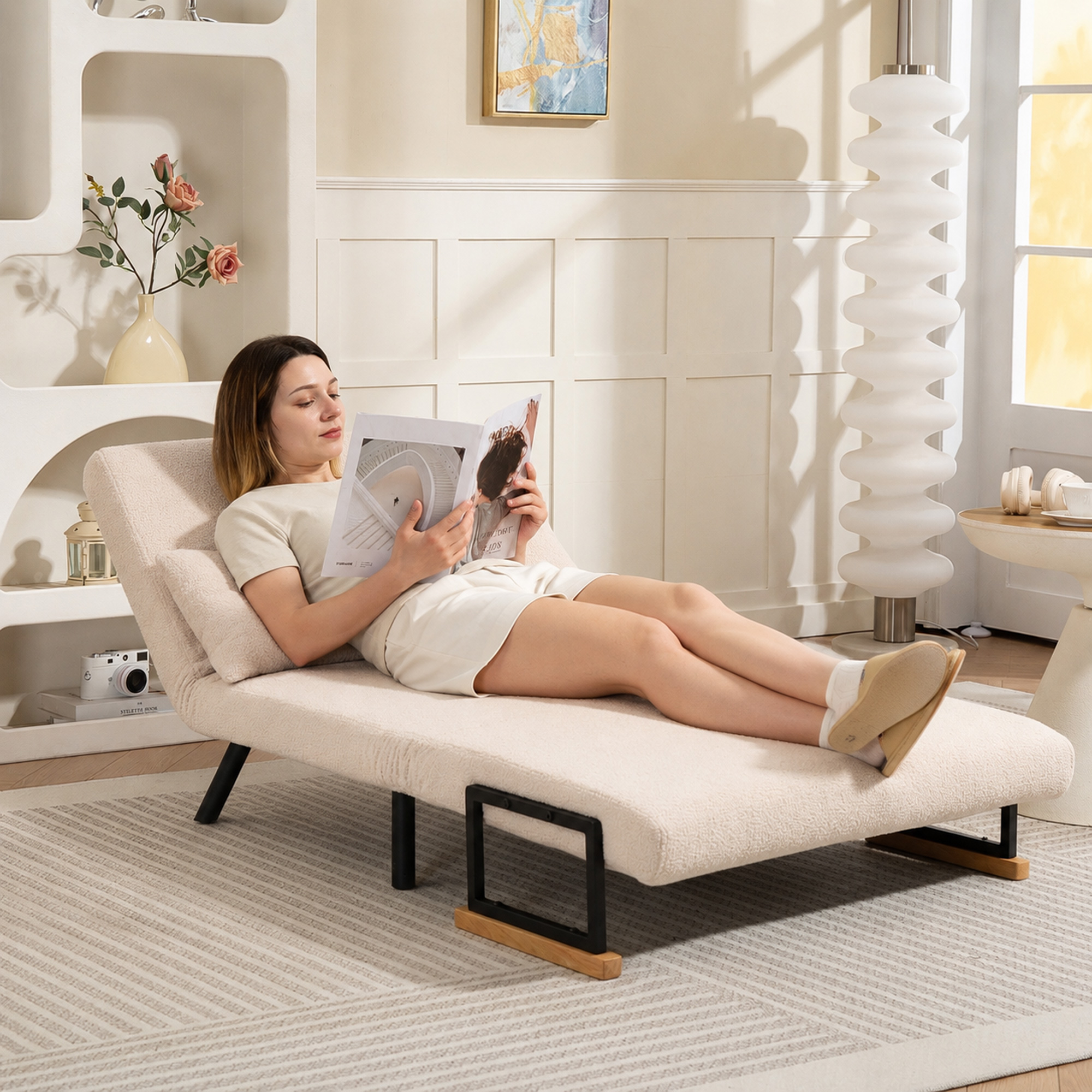 Schlafsofa 2er-Sofa Samtsofa, Schlaffunktion, inkl. 2 Kissen, Samtoptik, Natur + Beige + Schwarz