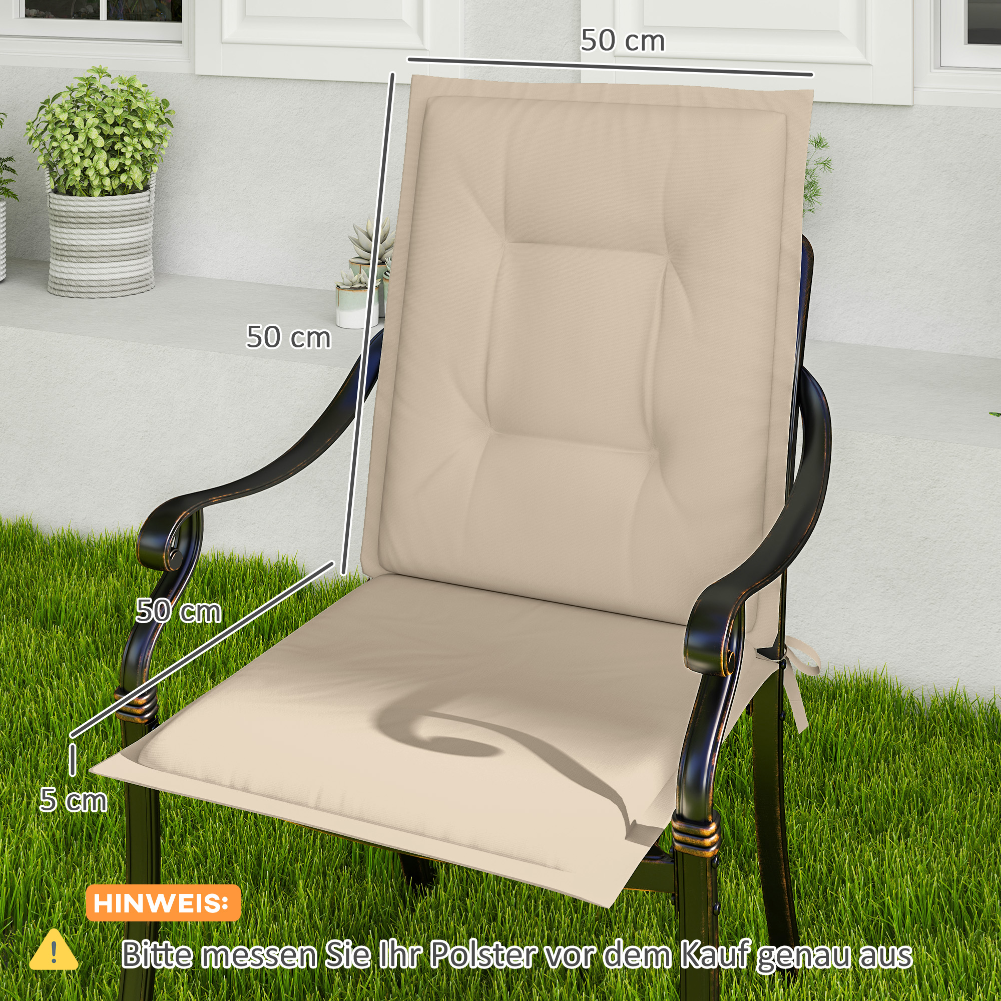 4er Set Sitzkissen 108 x 50 x 5 cm Stuhlkissen mit Bändern, Outdoor Indoor Sitzauflage Beige