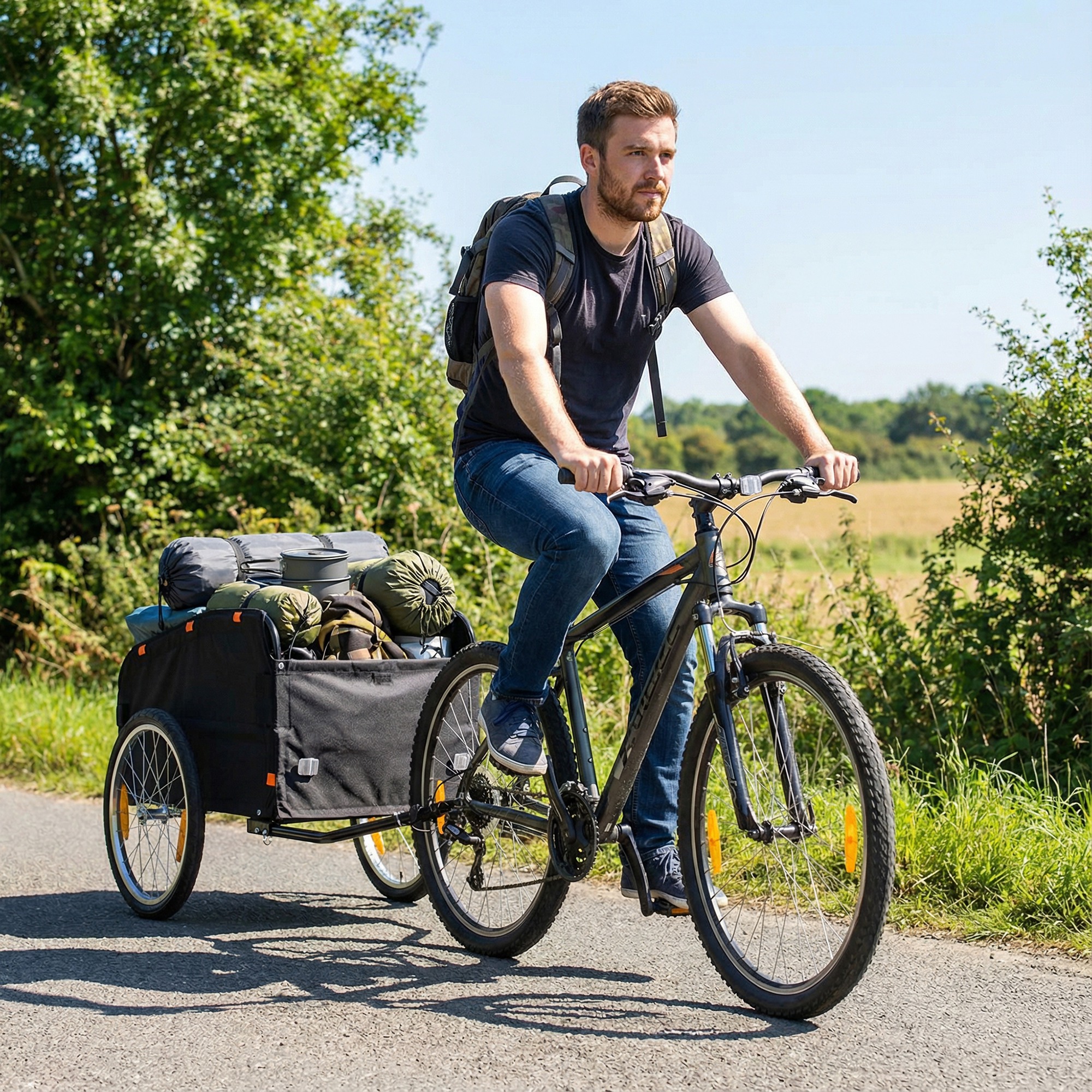 Fahrradanhänger 170 Liter Fahrrad Lastenanhänger mit Kupplung Abdeckplane 51 cm Schnellspannend Luftreifen bis 40 kg