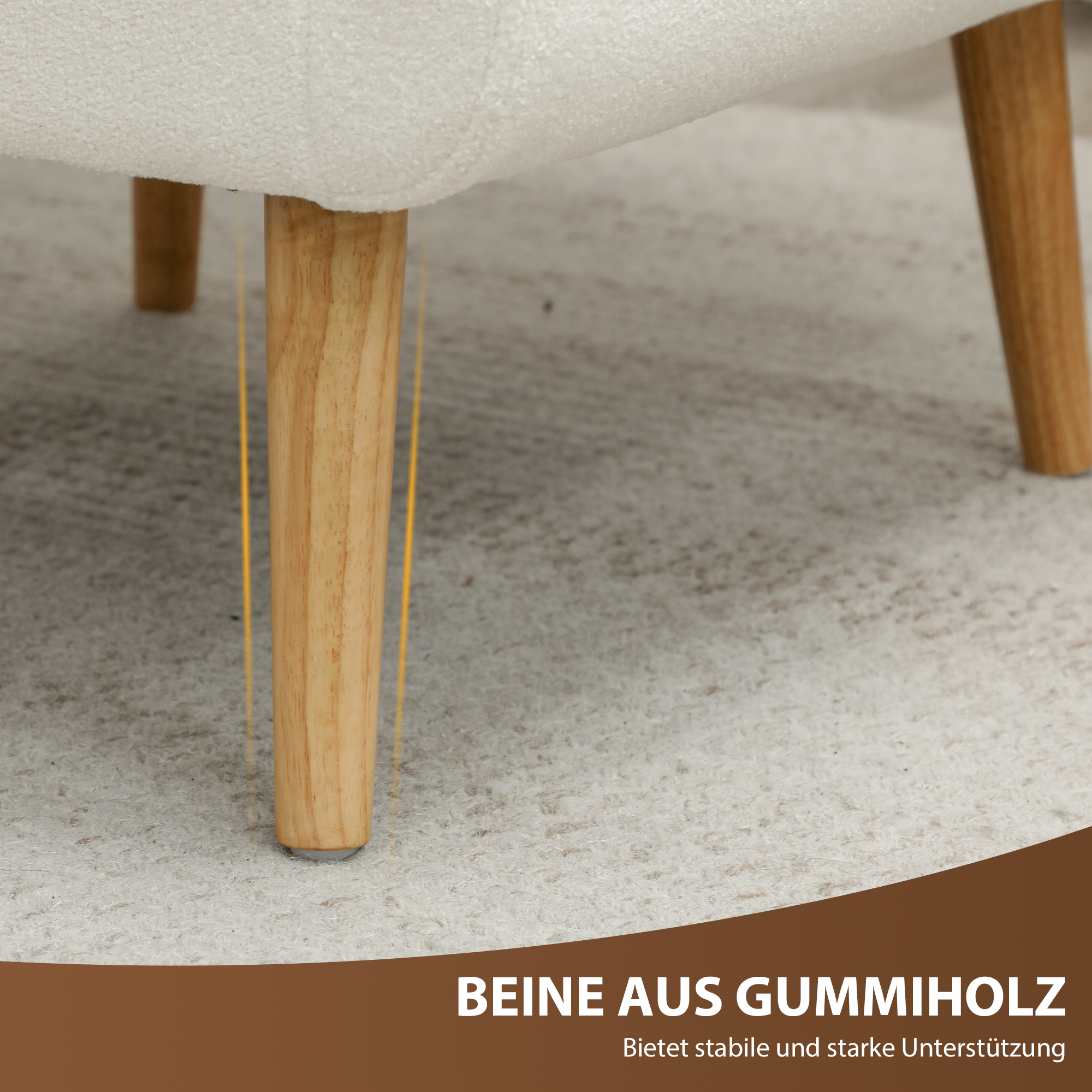 Armlehnstuhl, Ohrensessel, Polstersessel, Holzbeine, Knopfsteppung, Weiß