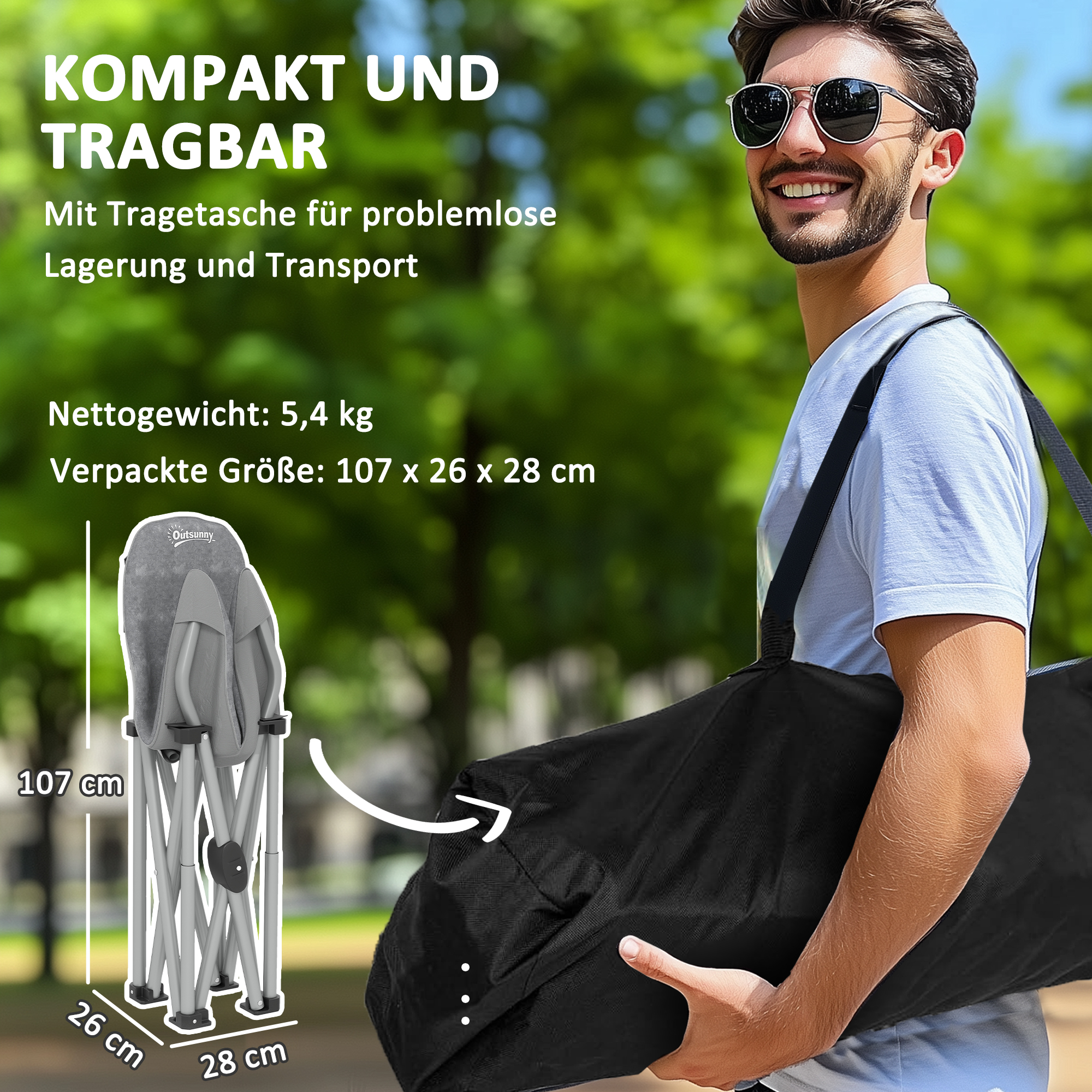 Faltstuhl faltbar Campingstuhl mit Seitentasche Tragetasche gepolstert bis 120kg belastbar Dunkelgrau
