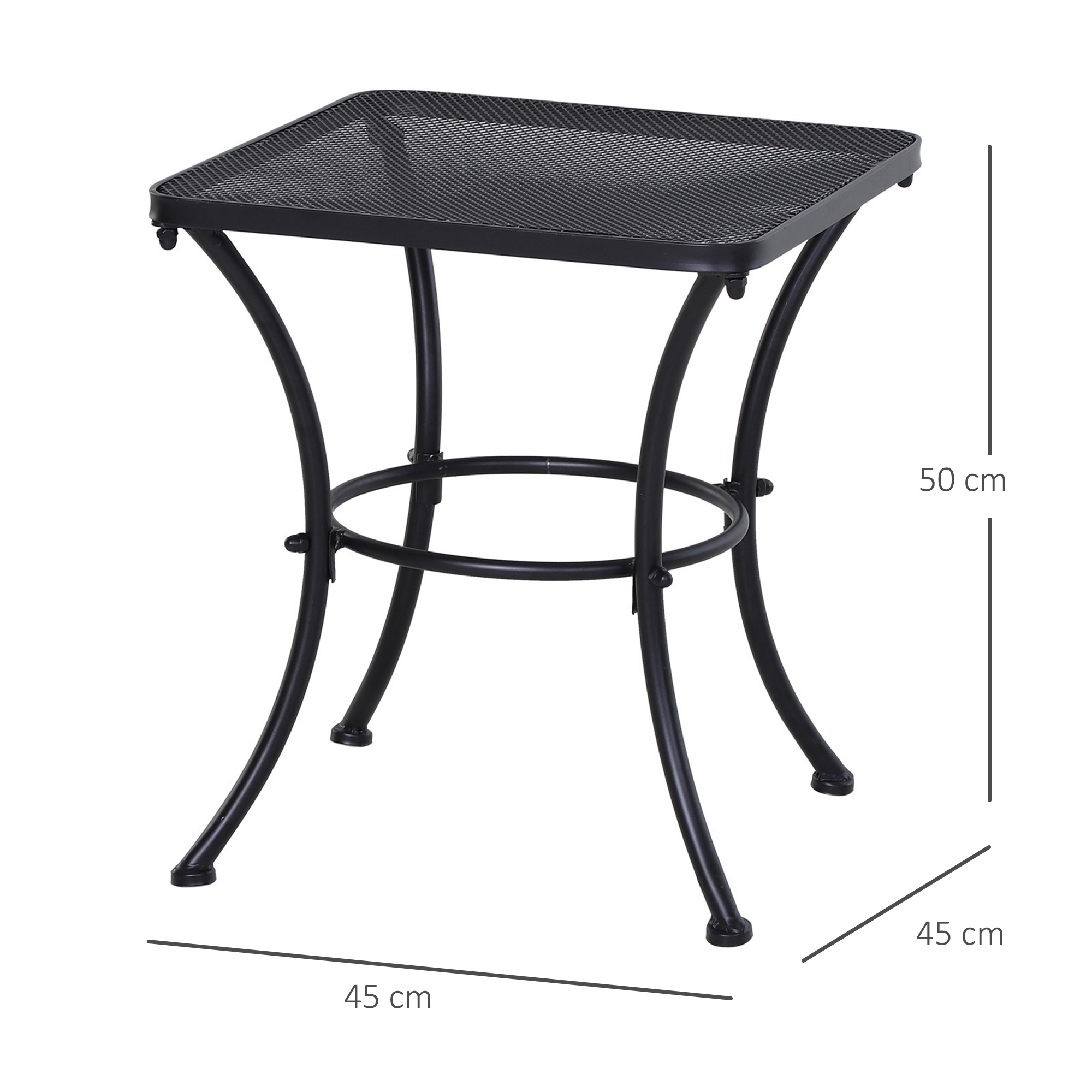 Garten Couchtisch, Beistelltisch, Gartentisch, Kaffeetisch, Metall, Schwarz, Terrasse, 45 x 45 x 50 cm