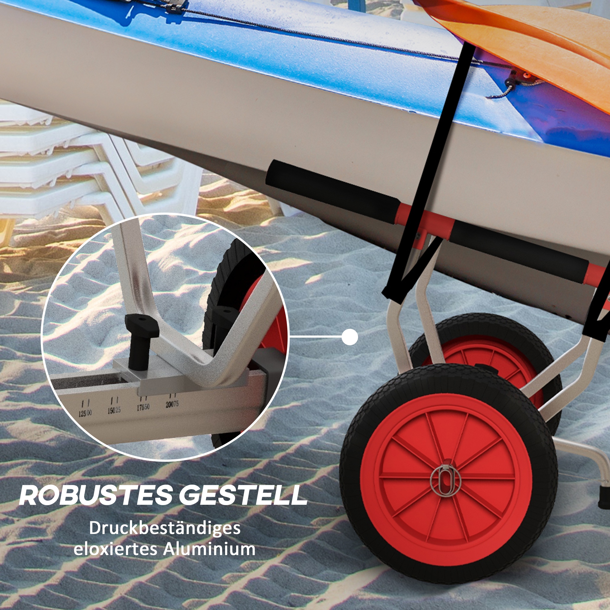 Transportwagen Verstellbarer Alu Kajakwagen bis 100 kg Bootswagen mit Spanngurte