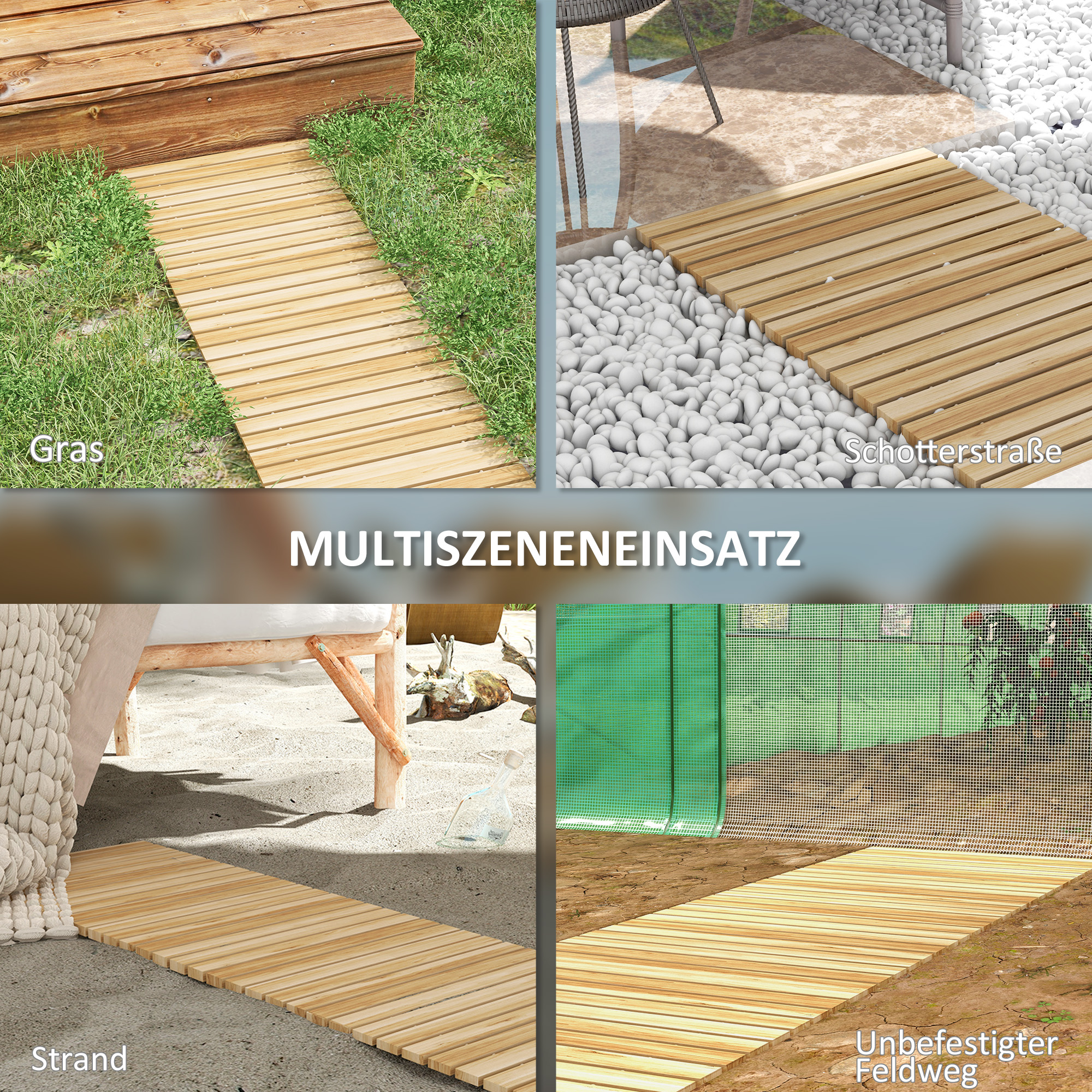 Rollweg Gehweg Ausrollbarer Gartentritt, wetterbeständig, Fichtenholz, 120 x 47 x 1 cm, Natur