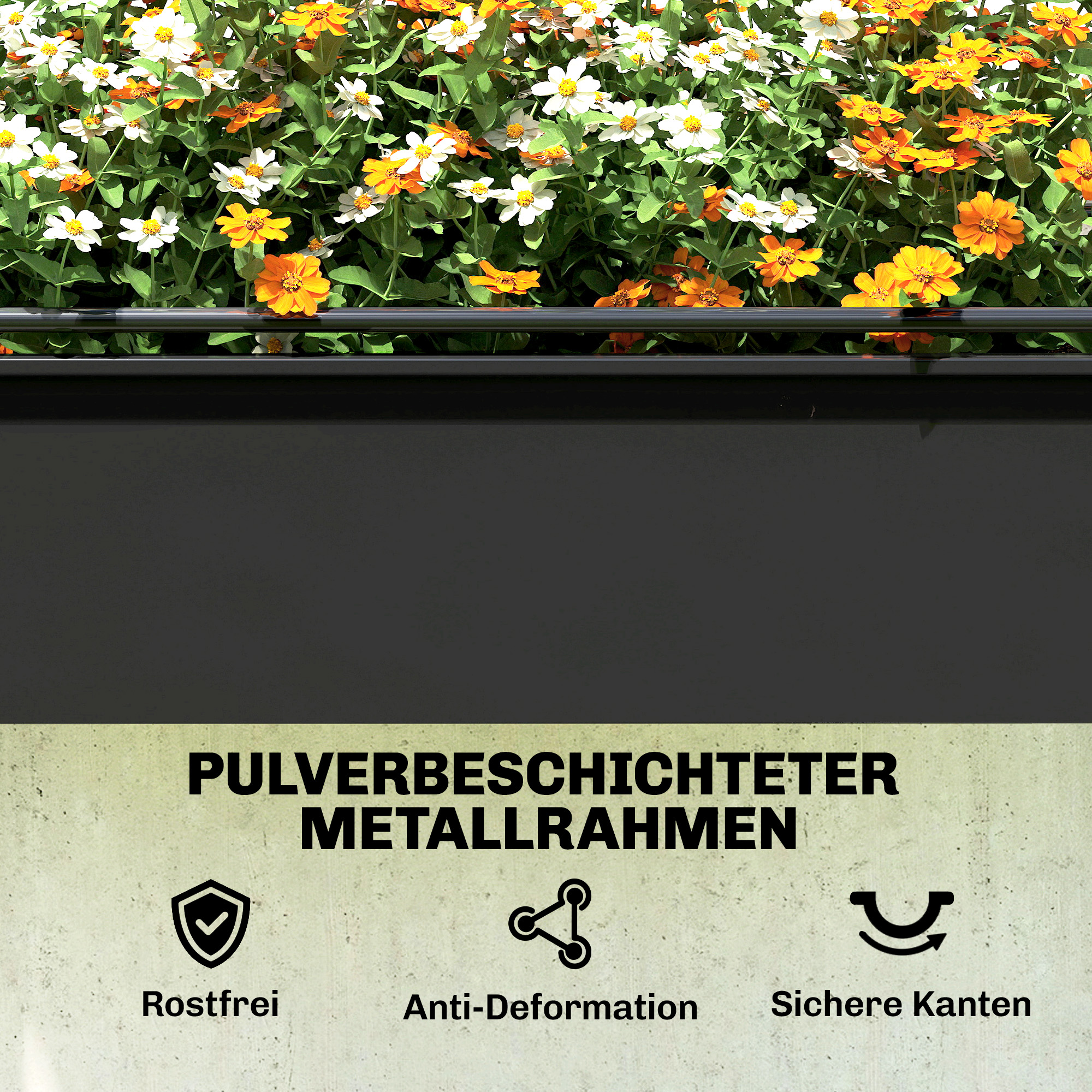 Hochbeet mit Gewächshaus-Aufsatz Pflanzkasten mit aufklappbar Abdeckung Rollbar Reißverschlusstür Abflussloch Schwarz