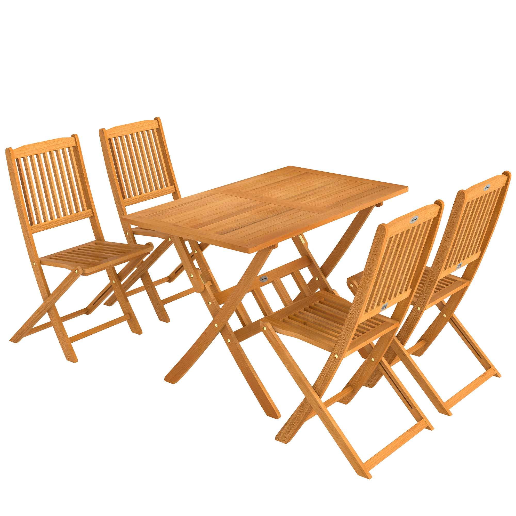 Gartenmöbel Set FSC Holz Sitzgruppe 5-teilig Klappbar Tisch mit 4 Klappstühlen Lamellendesign