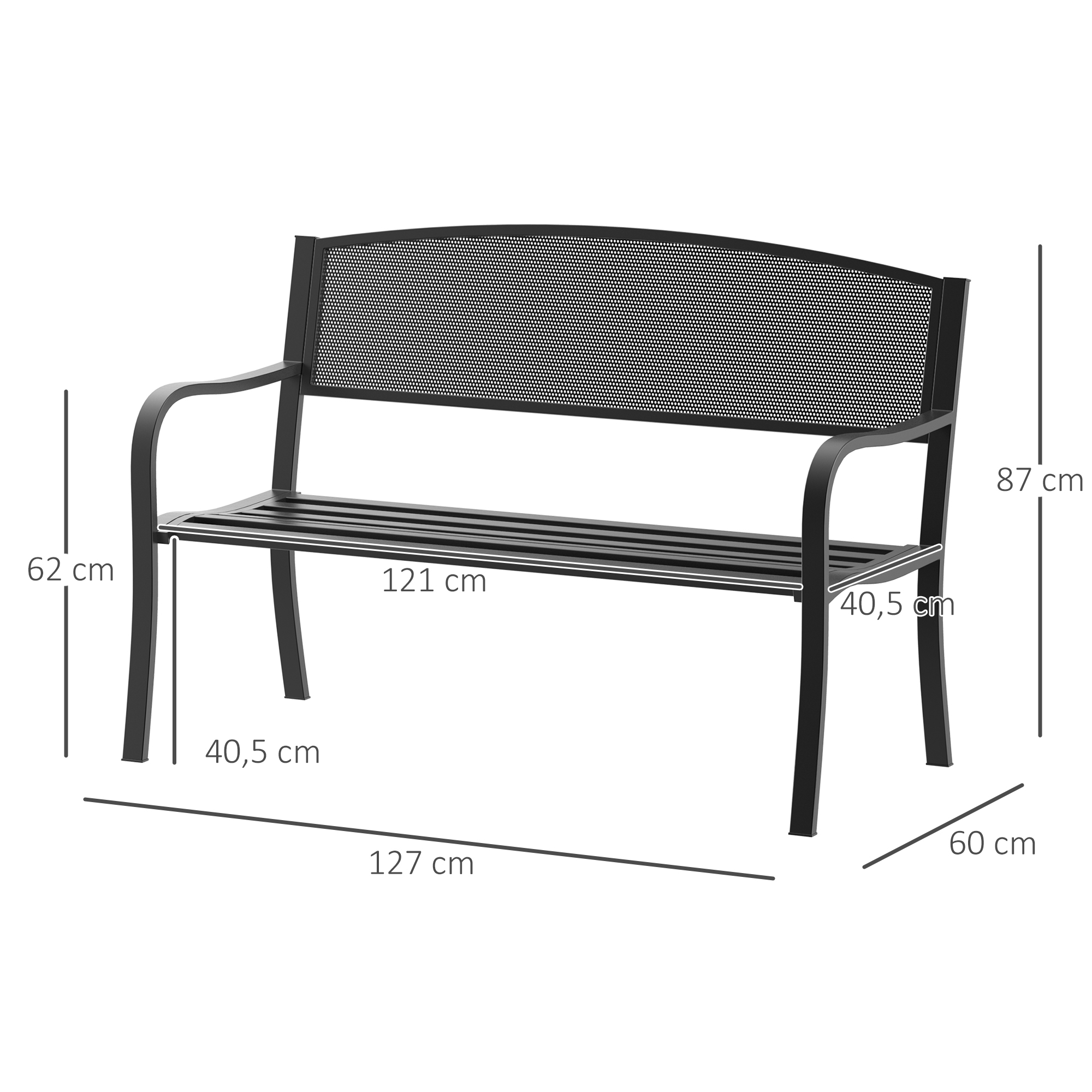 Gartenbank Sitzbank Parkbank 2-Sitzer Garten Stahl Schwarz B127 x T60 x H87cm
