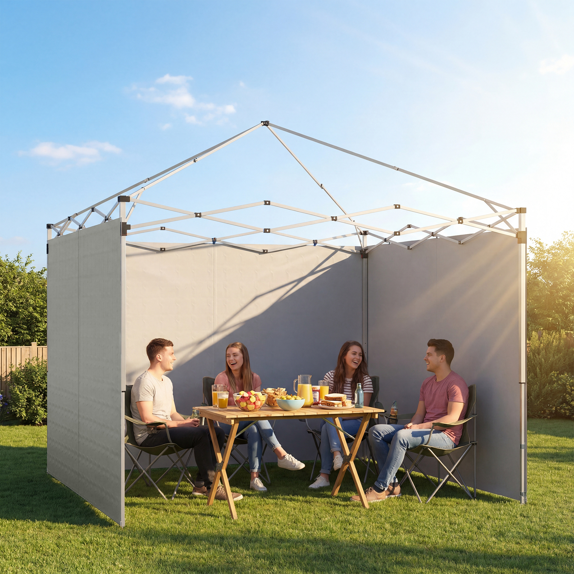 3-teiliges Set Seitenteile mit Reißverschluss für 3 x 3 m Pavillon, Hellgrau