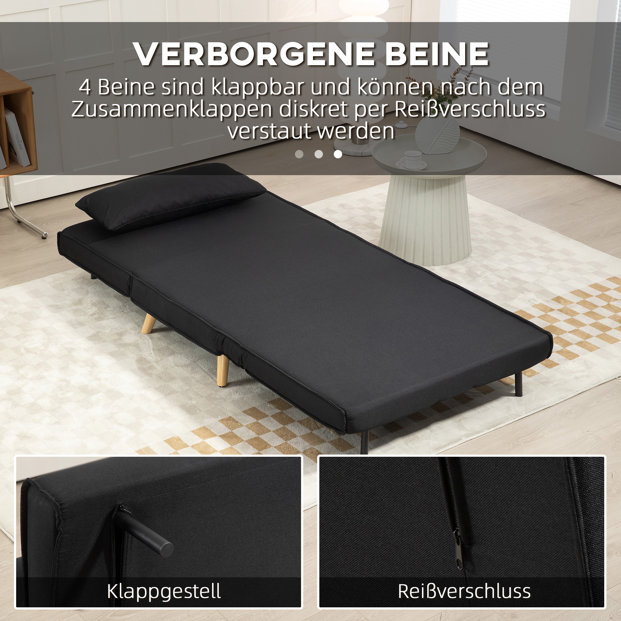 Relaxsessel mit Bettfunktion, für 1 Person, Modern-Design, bis 120 kg, 94x78x80cm, Schwarz