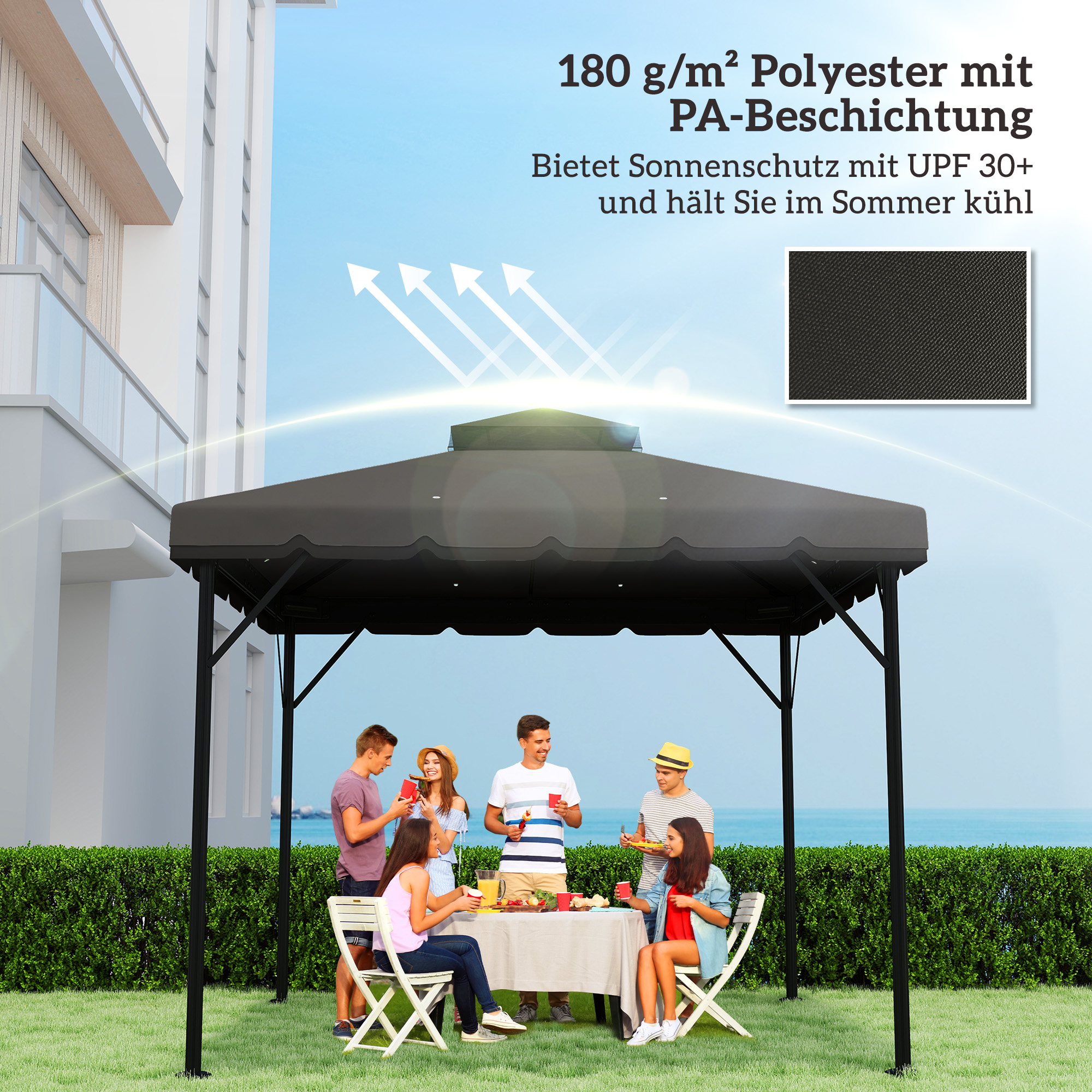 Ersatzdach für Pavillon 3x3m Wasserabweisend Pavillondach mit Doppeldach Wasserablauflöchern Hellgrau