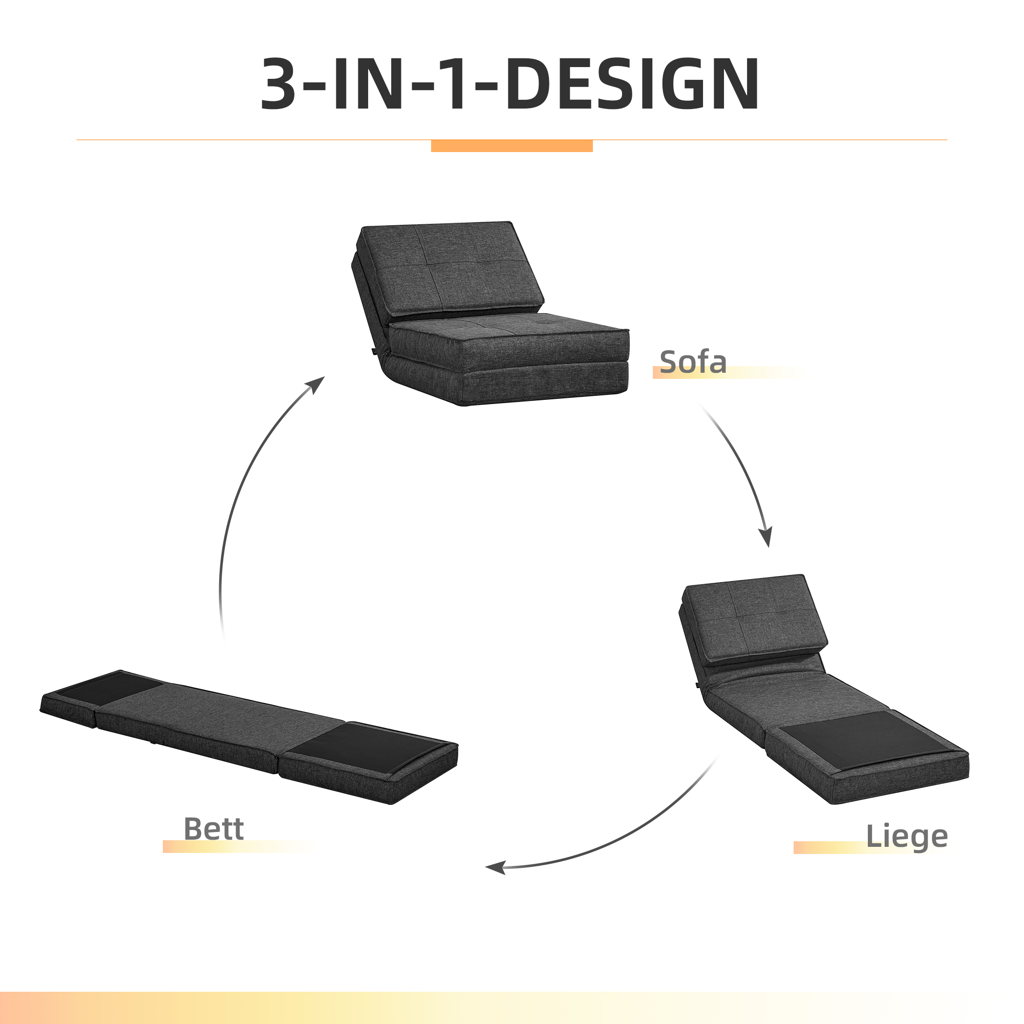 Bodensessel, verstellbarer Klappsessel, 61 x 73 x 58 cm, Dunkelgrau