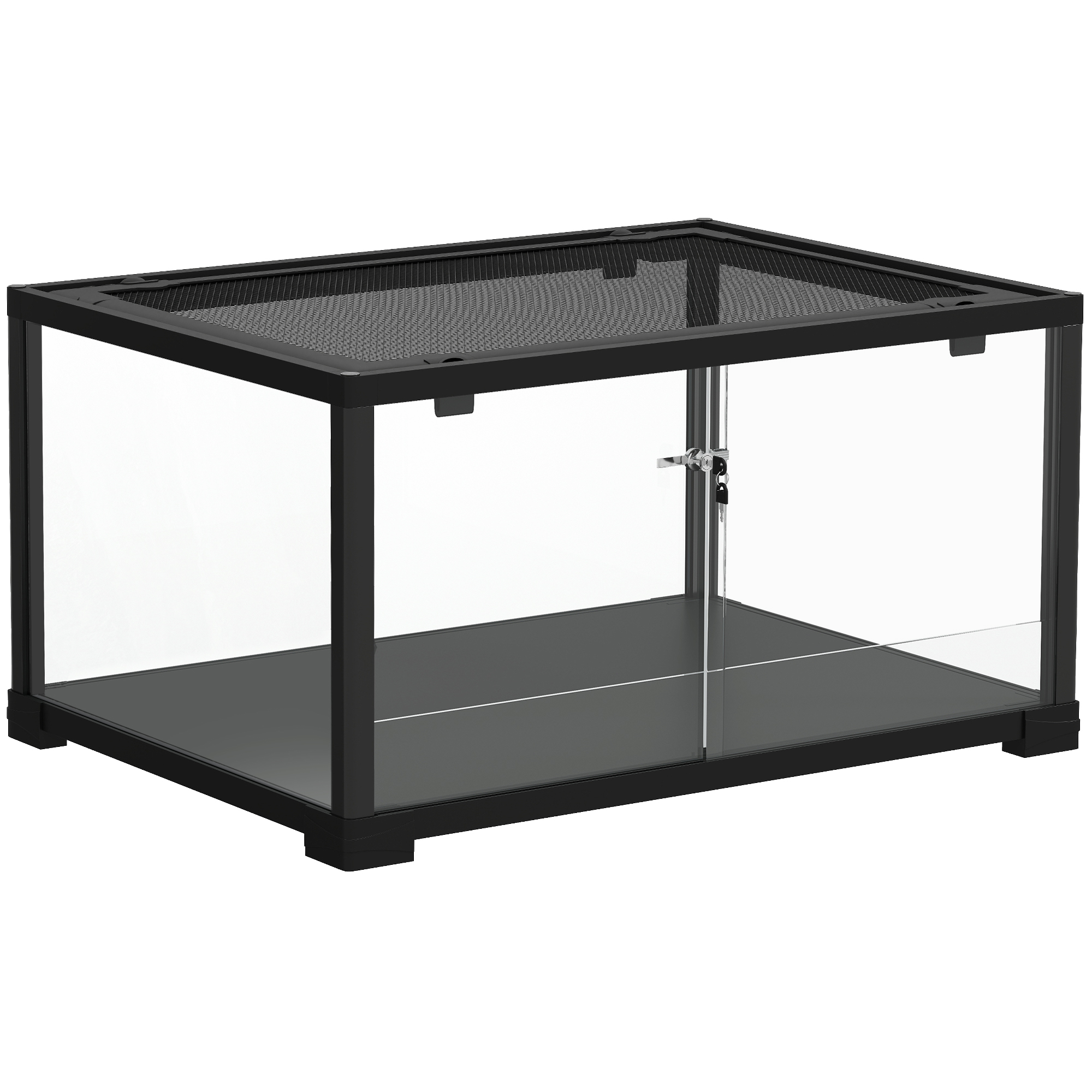 Reptilien-Terrarium, 86 Liter Vivarium mit Schiebetür, verschließbar, für Echsen, Insekten, Spinnen, Geckos, 60 x 45 x 32 cm, Schwarz