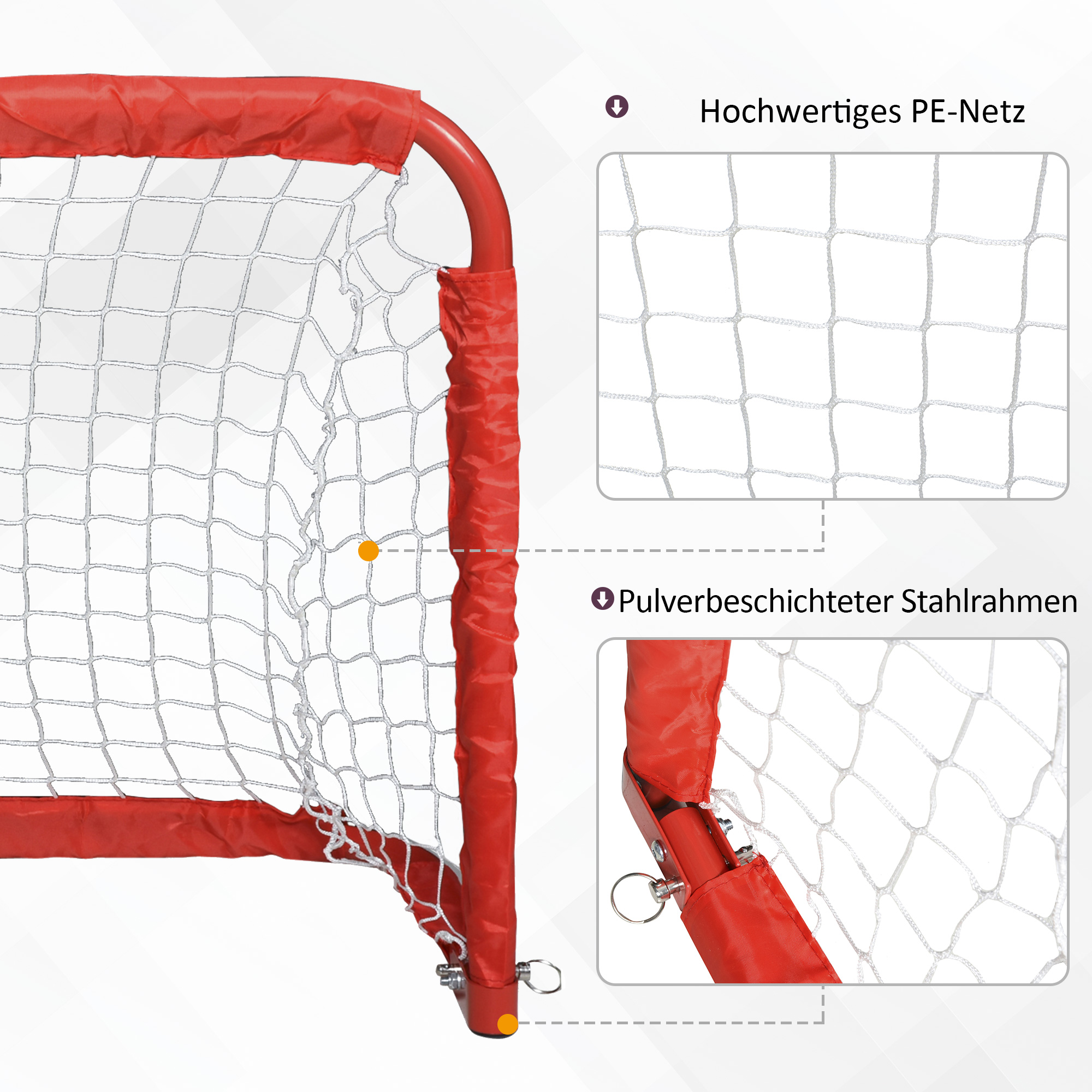 Fußballtor-Set, 2 klappbare Minitore, Metallrahmen, inkl. Werkzeug, 90 x 36 x 60 cm, Rot