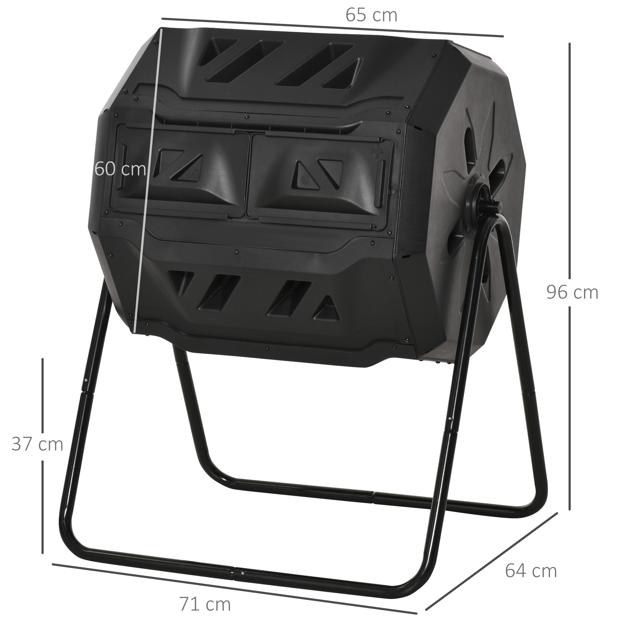 Kompostbehälter mit 2 Behältern, 160 L Fassungsvermögen, drehbar, 71 cm x 65 cm x 96 cm, Schwarz