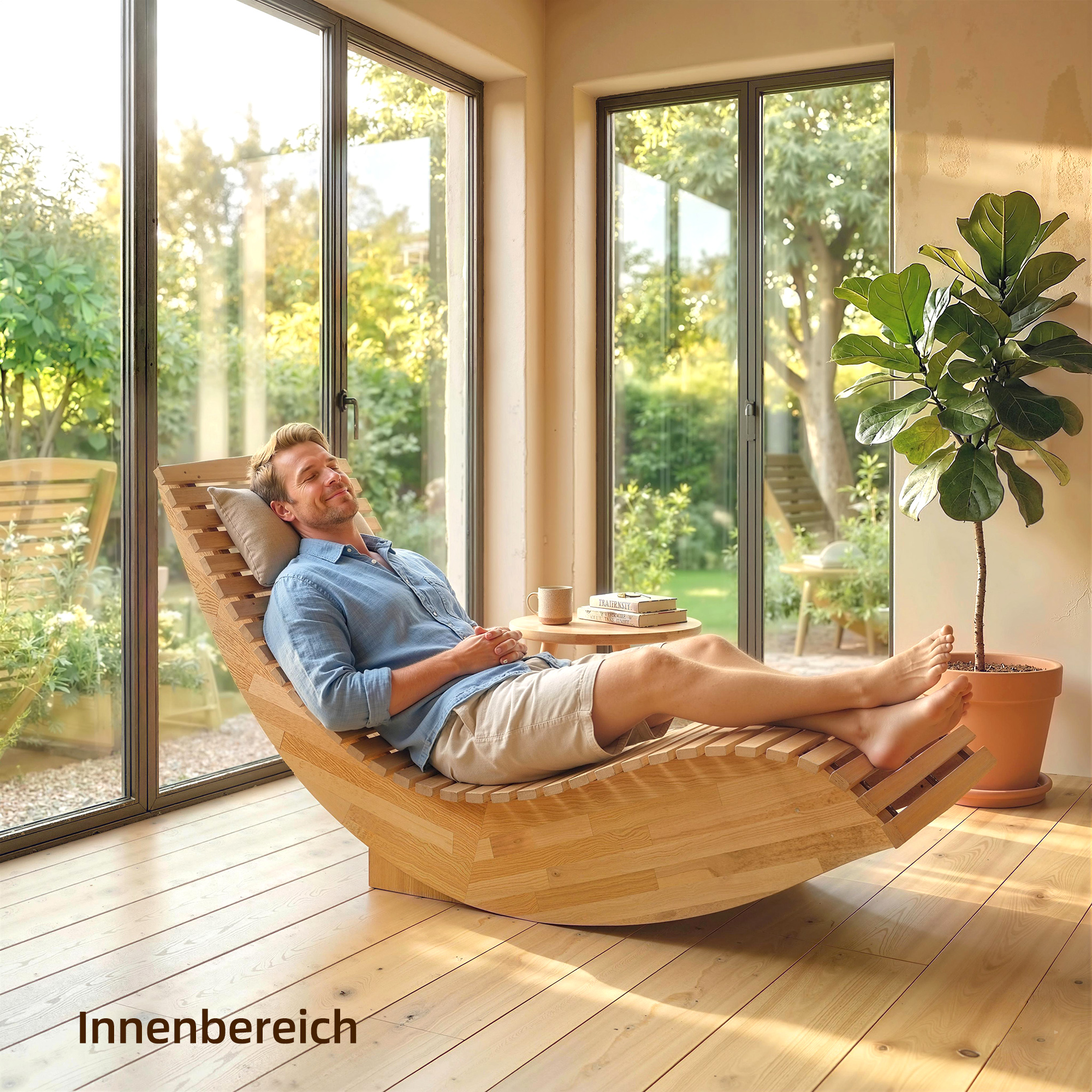 Sonnenliege aus Akazienholz Klappbar Ergonomisch Gartenliege mit S-Form Latten-Design 60 x 156 x 77 cm