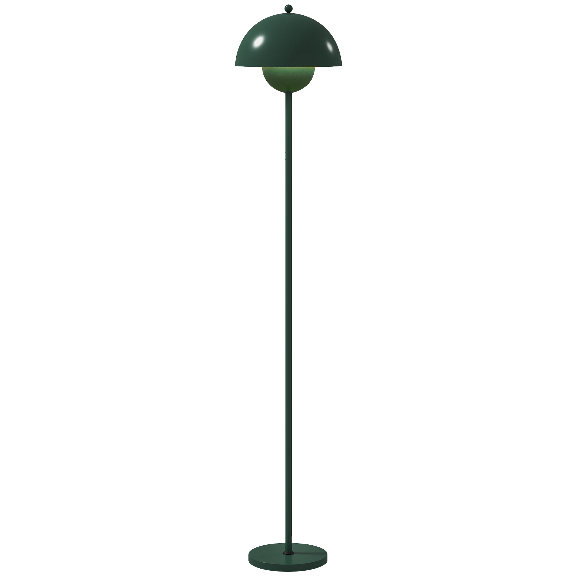 Stehlampe, runder Schirm, Fußschalter, langes Kabel, eleganter Look, Stahl, Grün