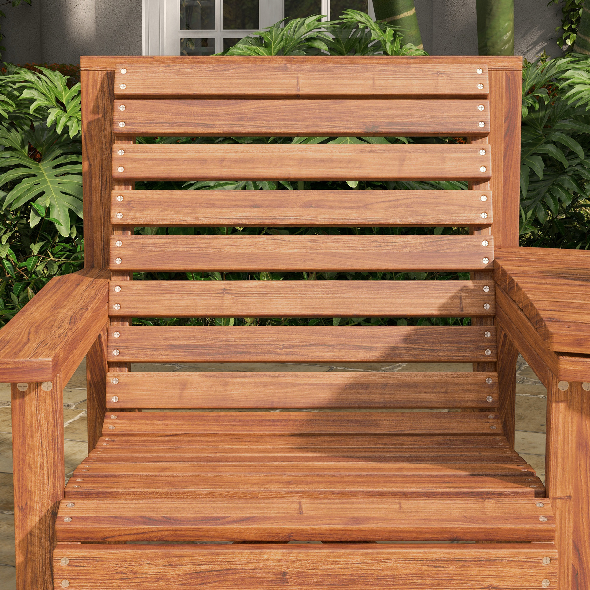 Bistro-Set 3-teilig aus Holz Wetterfest Gartenmöbel Set mit Lamellendesign Sonnenschirmloch Verkohlt