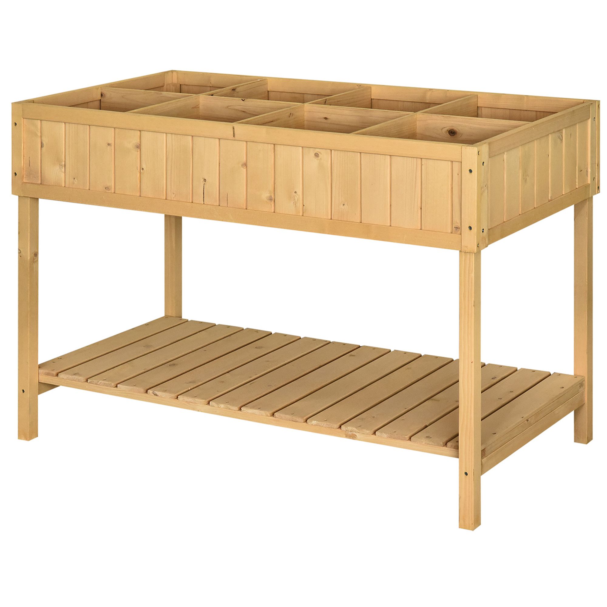 Hochbeet 8 Fächer Pflanztisch Blumenkasten Tannenholz 1 Ablage + Abfluss