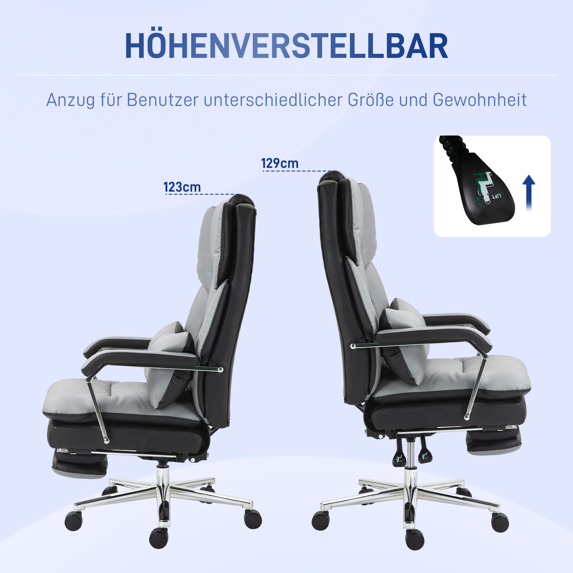 Bürostuhl, ergonomisch, verstellbar, 63x71x123-129cm, Hellgrau/Schwarz