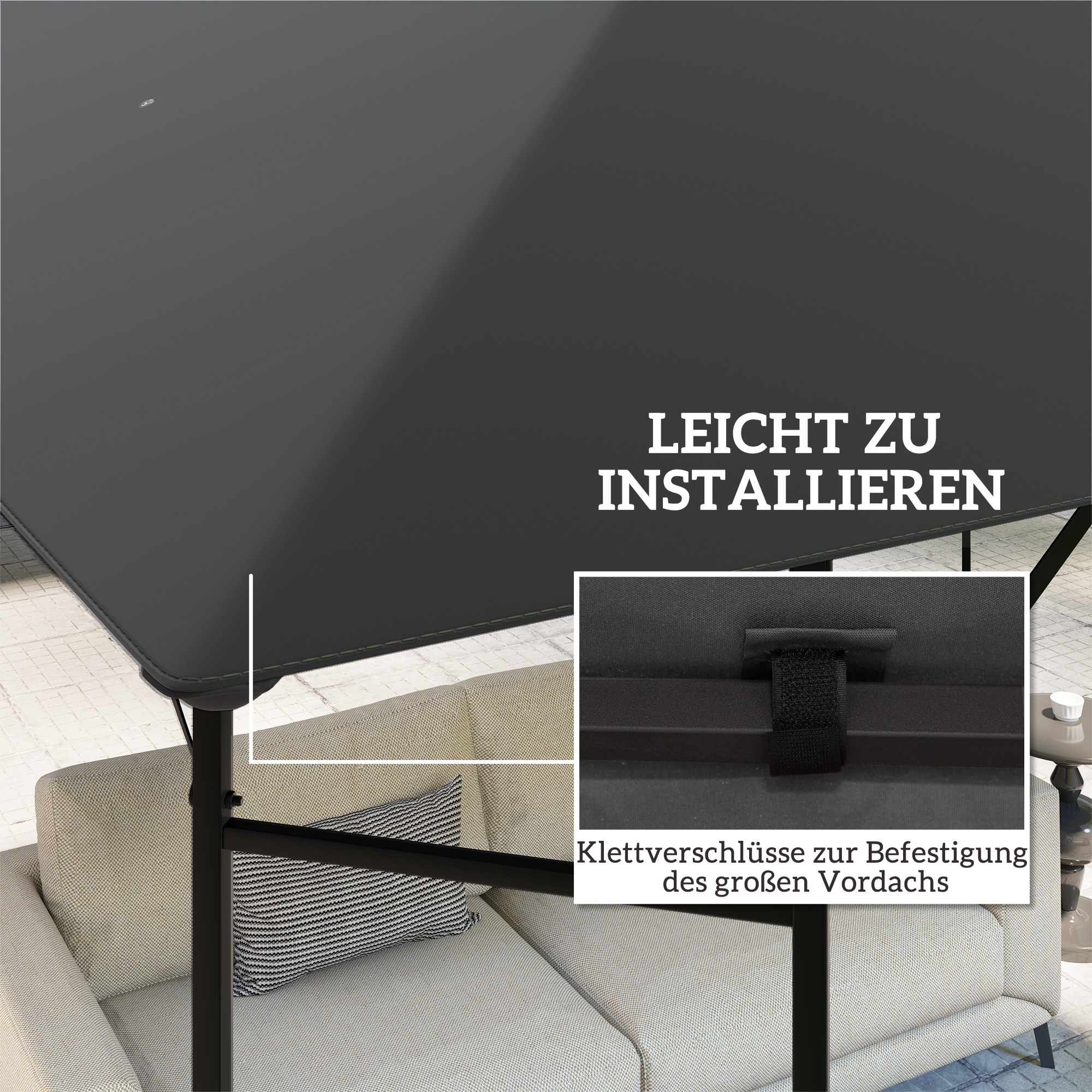 Ersatzdach für Pavillon 3 x 3 m wasserabweisend Pavillondach UPF30+ Ersatzbezug Oxford-Stoff, 370 g/m², Grau