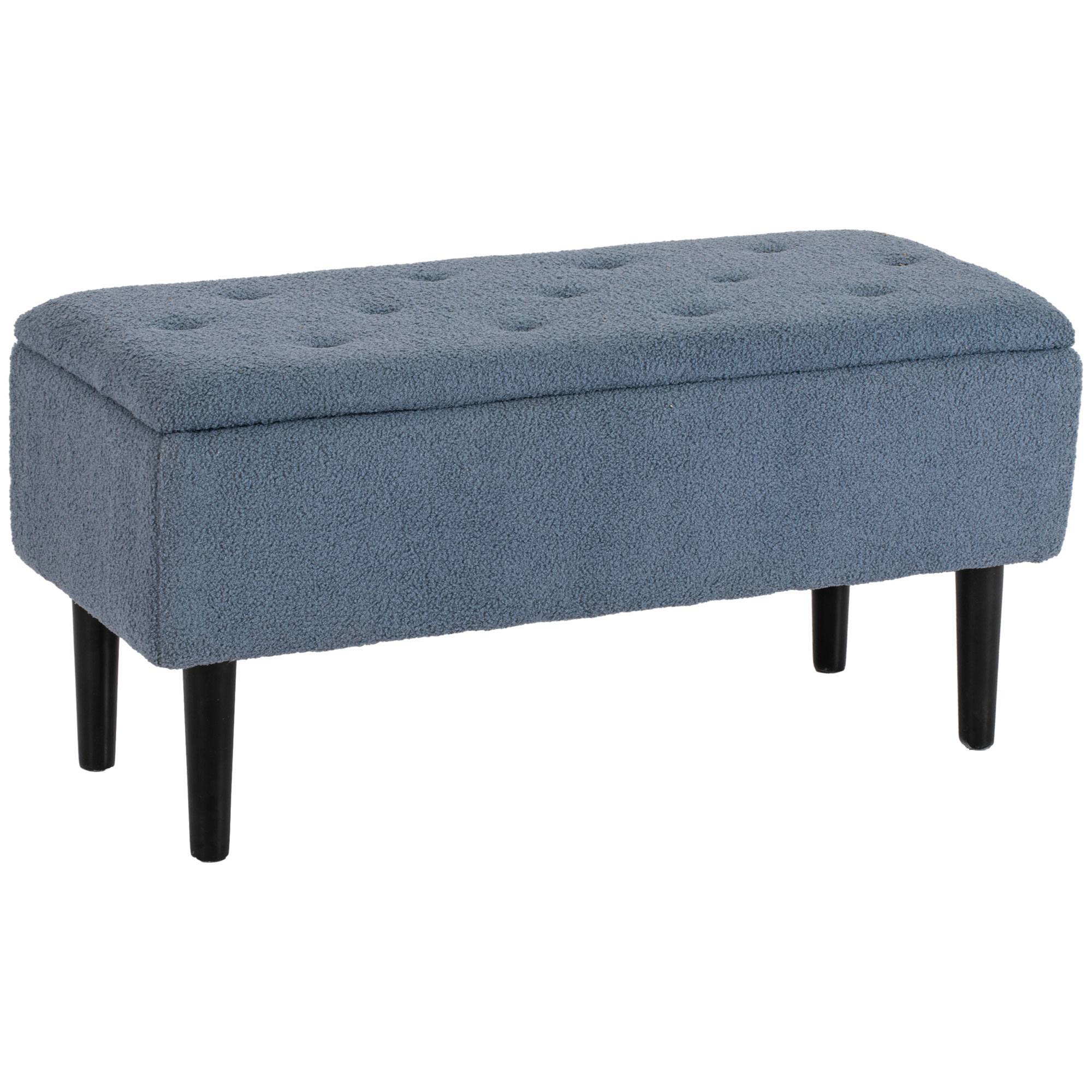 Polsterbank mit Stauraum, Sitztruhe, Kaschmiroptik, bis 120 kg, Naturholzrahmen, 95 x 38 x 45 cm, Blau