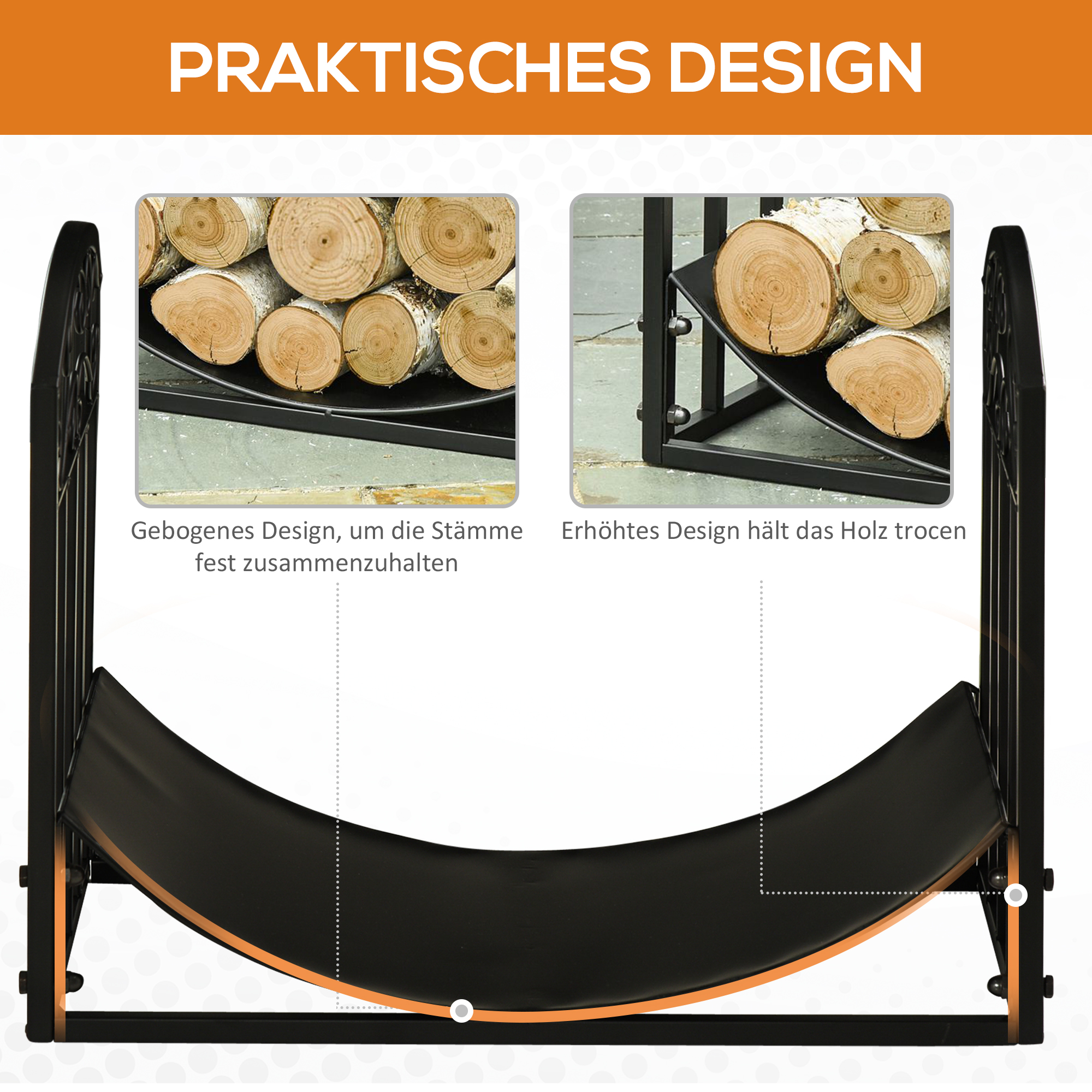 Kaminholzregal Kaminholzständer Brennholzregal 60 kg belastbar Feuerholzablage Kaminwerkzeug Metall Schwarz 60,5 x 36 x 46,5 cm