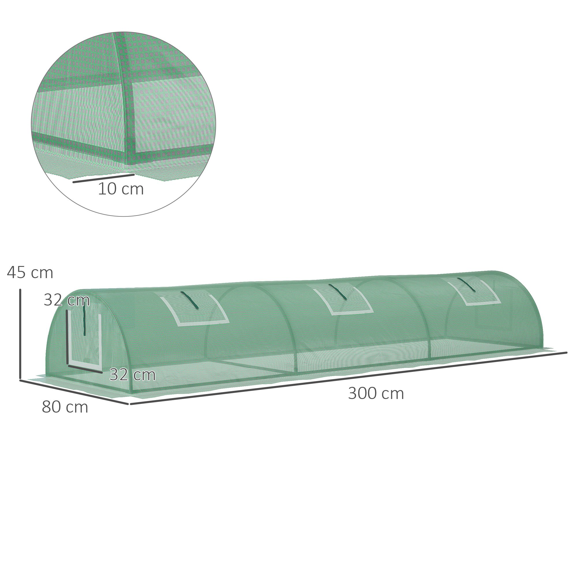 Foliengewächshaus, wetterbeständig, UV-beständig, Folientunnel, 300 cm x 80 cm x 45 cm, Grün