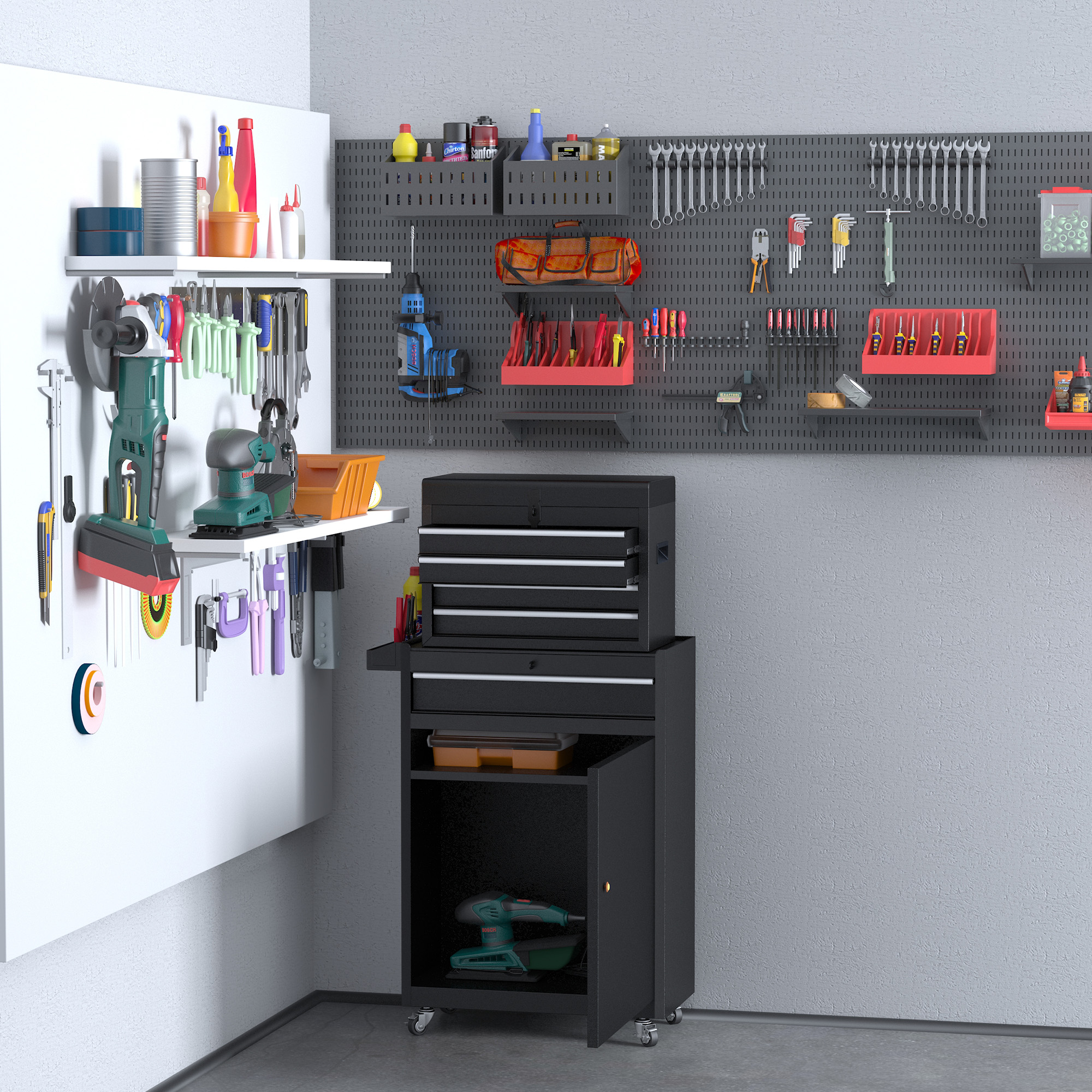 Werkstattwagen Werkzeugschrank Werkzeugkasten mit 5 Schubladen 360°-Rollen Metall 60 x 28 x 104,5 cm