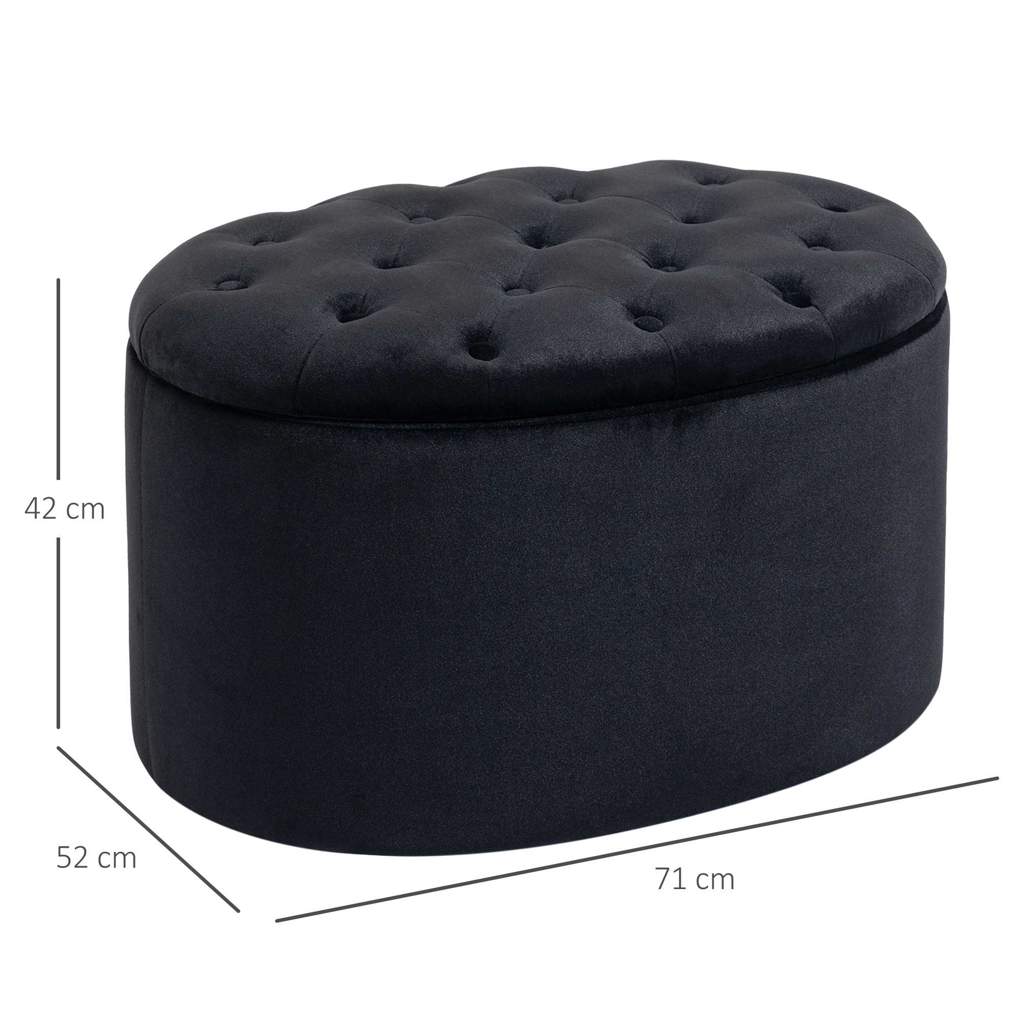 Sitzbank mit Stauraum Polsterbank mit Samtoptik, Sitztruhe Ovale Form, Truhenbank für Wohnzimmer Schlafzimmer Flur 71 x 52 x 42 cm, Schwarz