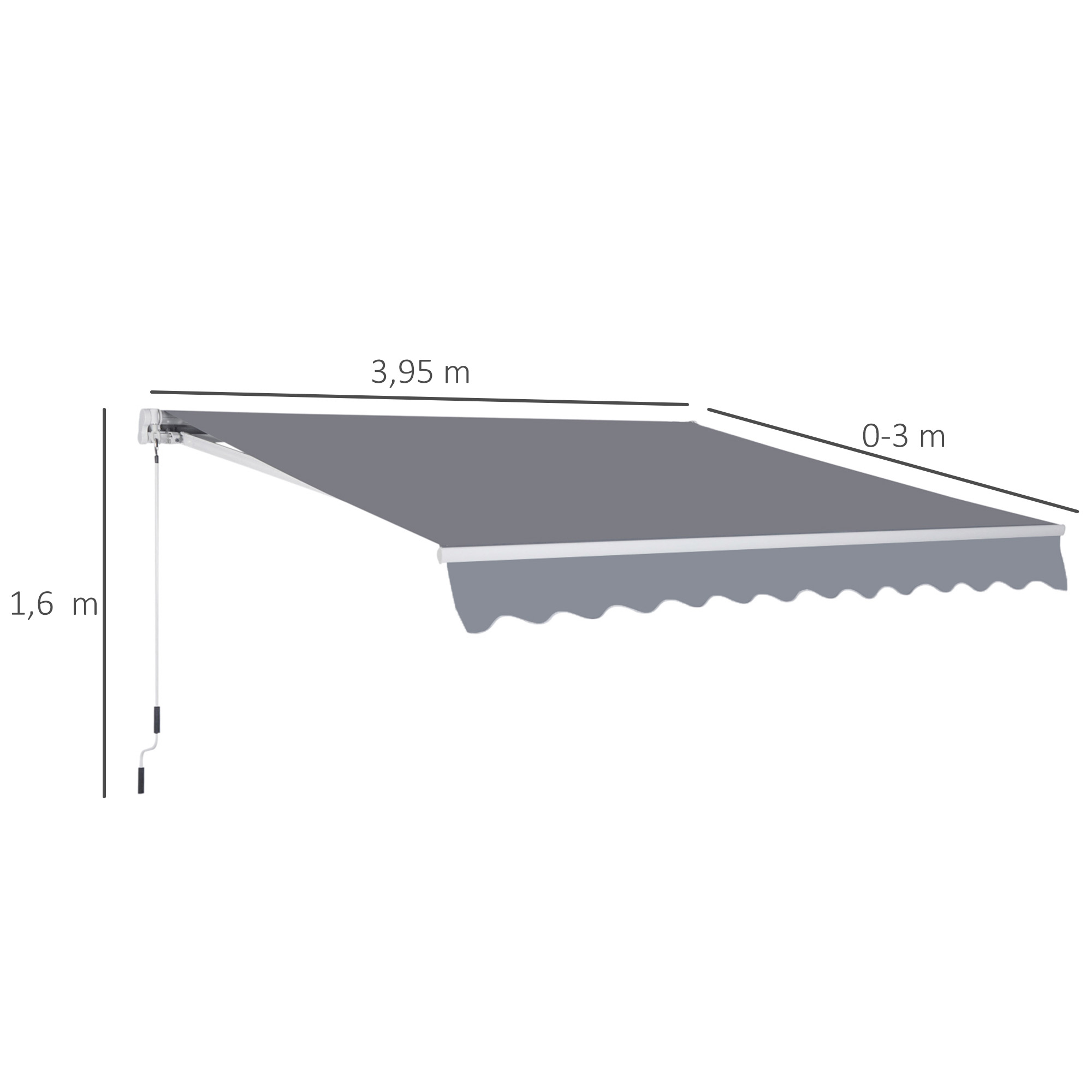 Gelenkarmmarkise Verstellbare Klemmmarkise Terrassenmarkise 3,95 x 3m Sonnenschutz mit Kurbel, Balkonmarkise, Grau