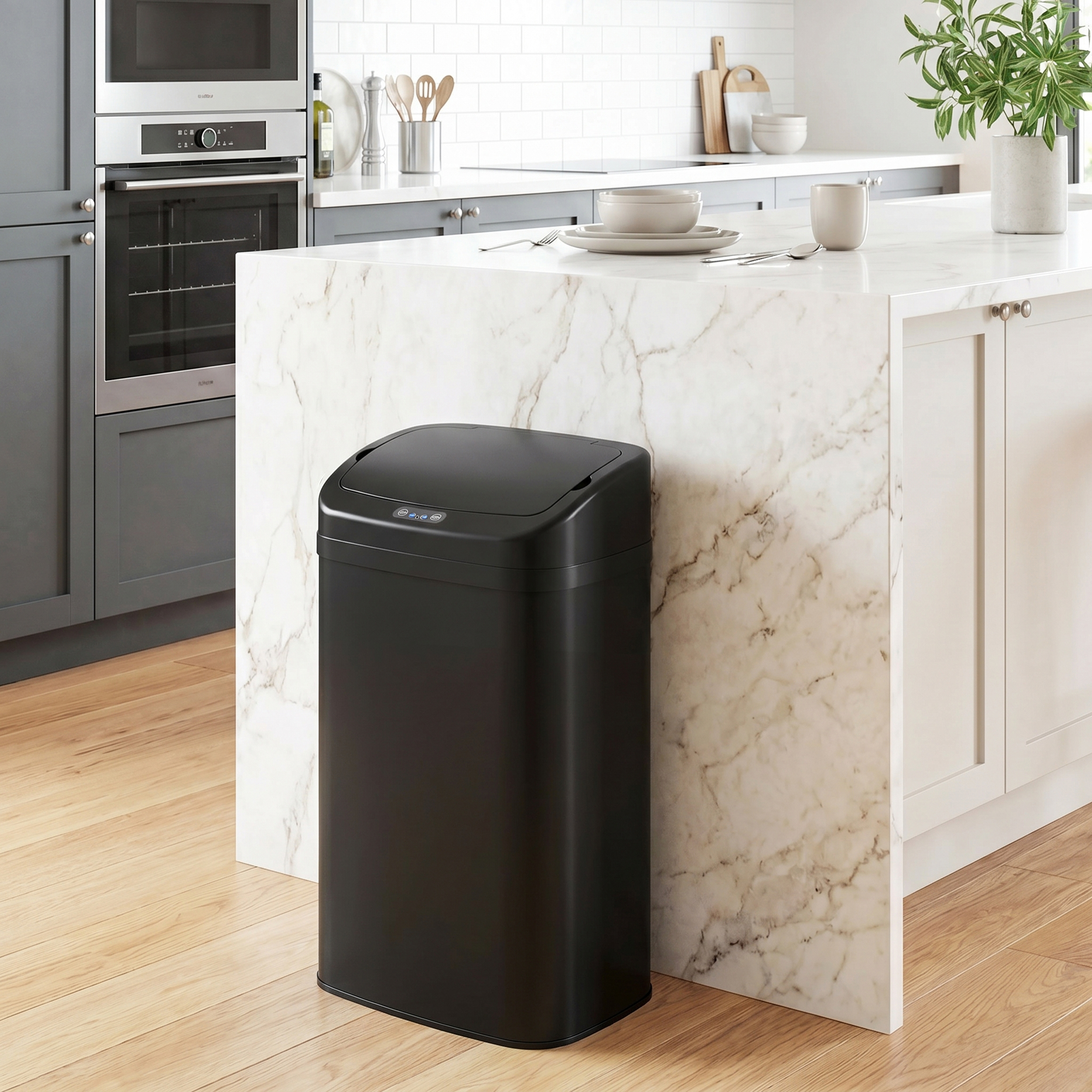 48l Sensor-Mülleimer für Küche oder Büro, automatische Schließ-Funktion, Edelstahl, Schwarz