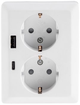 MILOS Schutzkontakt-Steckdose 2-fach / 250V~/ 16A, 1x UP, USB A+C/PD, weiß matt