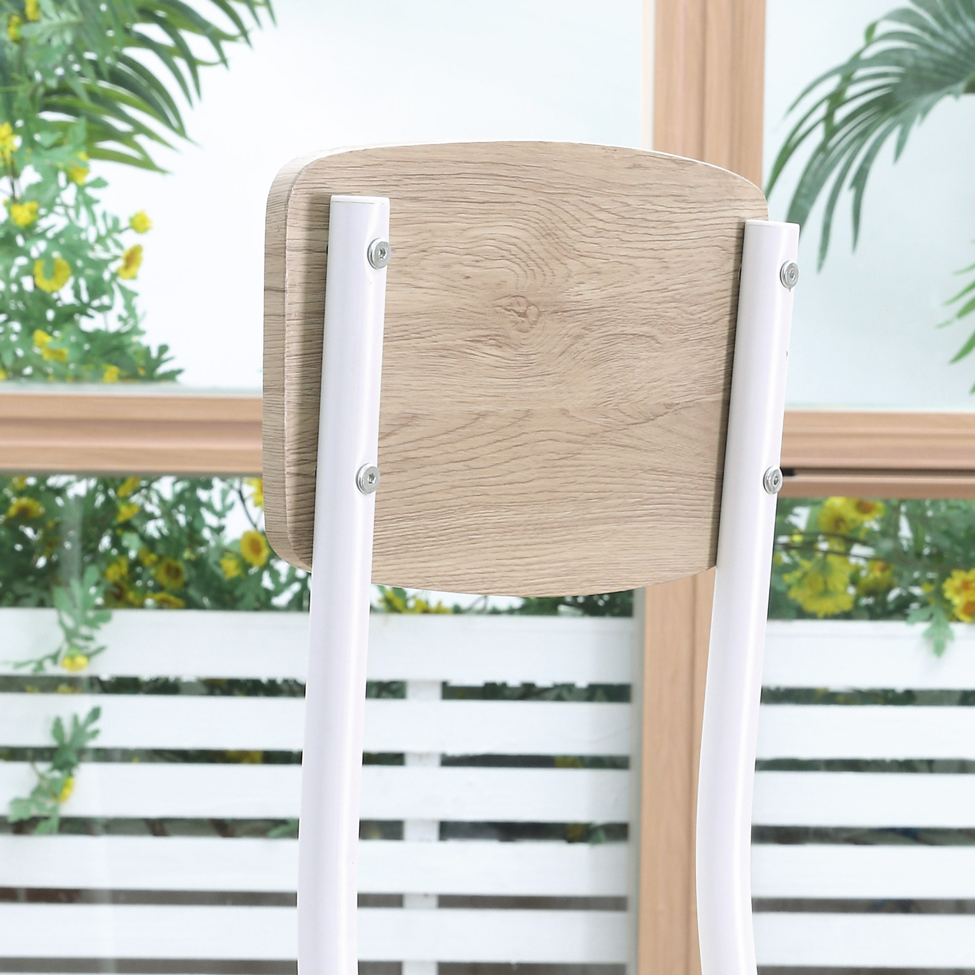 3-teilige Essgruppe Esstisch mit 2 Stühlen Esszimmergruppe mit Metallgestell Sitzgruppe für Esszimmer, Küche Nautr+Weiß