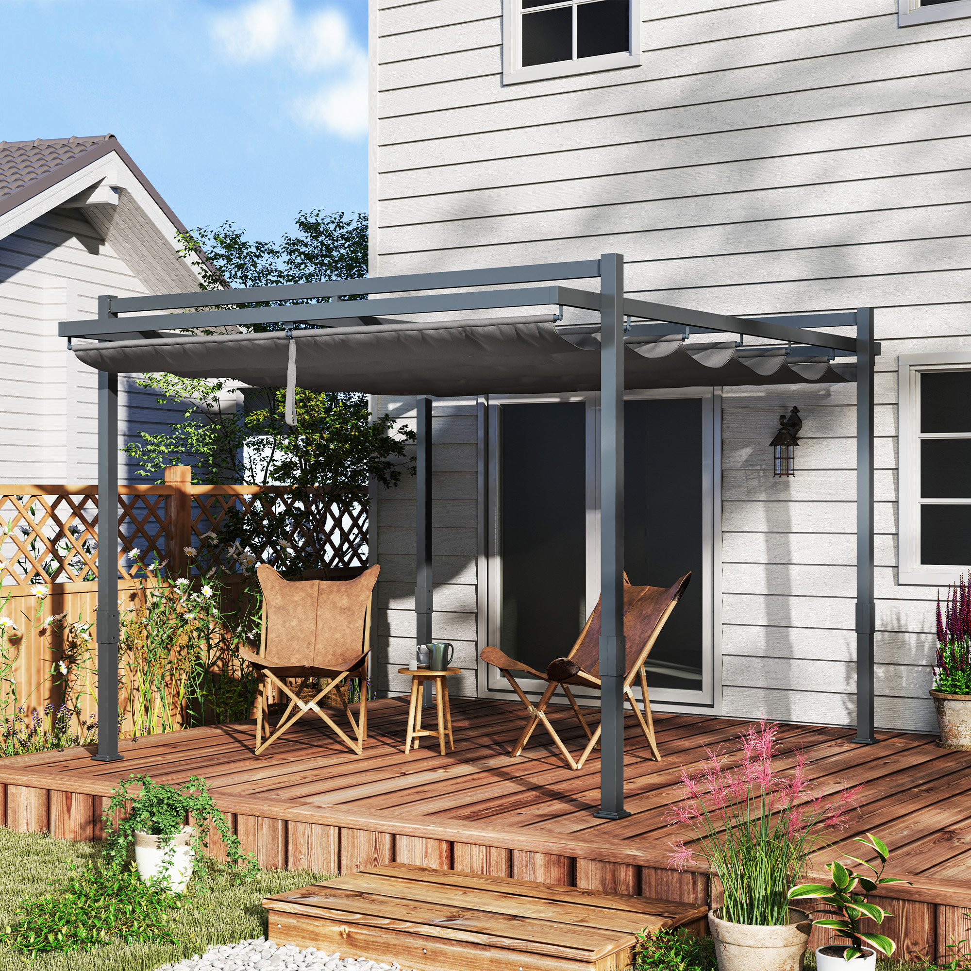Pergola Pavillon ca, 3,5x3m Aluminium Stabil winterfest Sonnenschutz mit verstellbares Schiebedach Grau