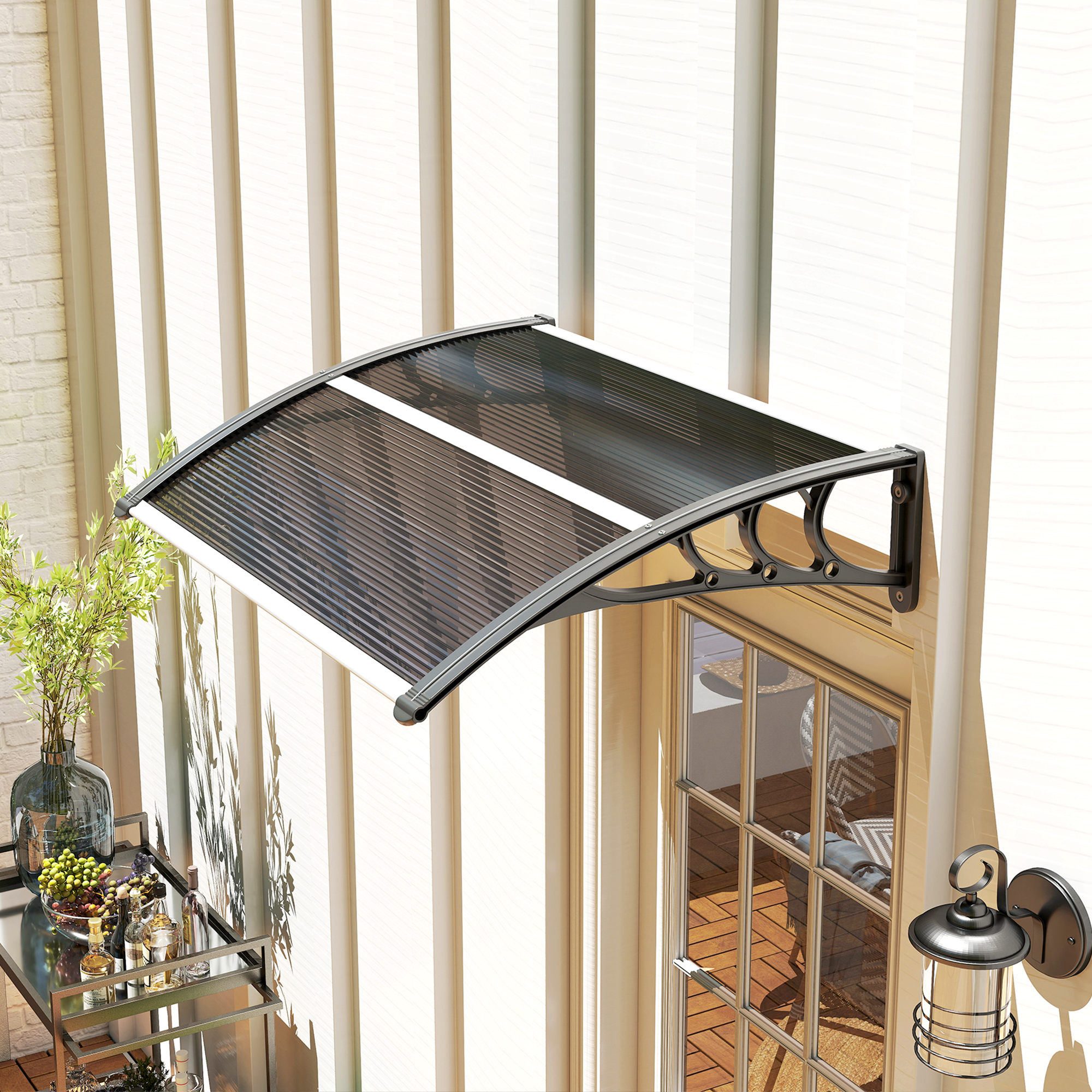 Vordach, Haustürvordach, Überdachung für Eingänge und Fenster, 100L x 75B x 23H cm, Schwarz