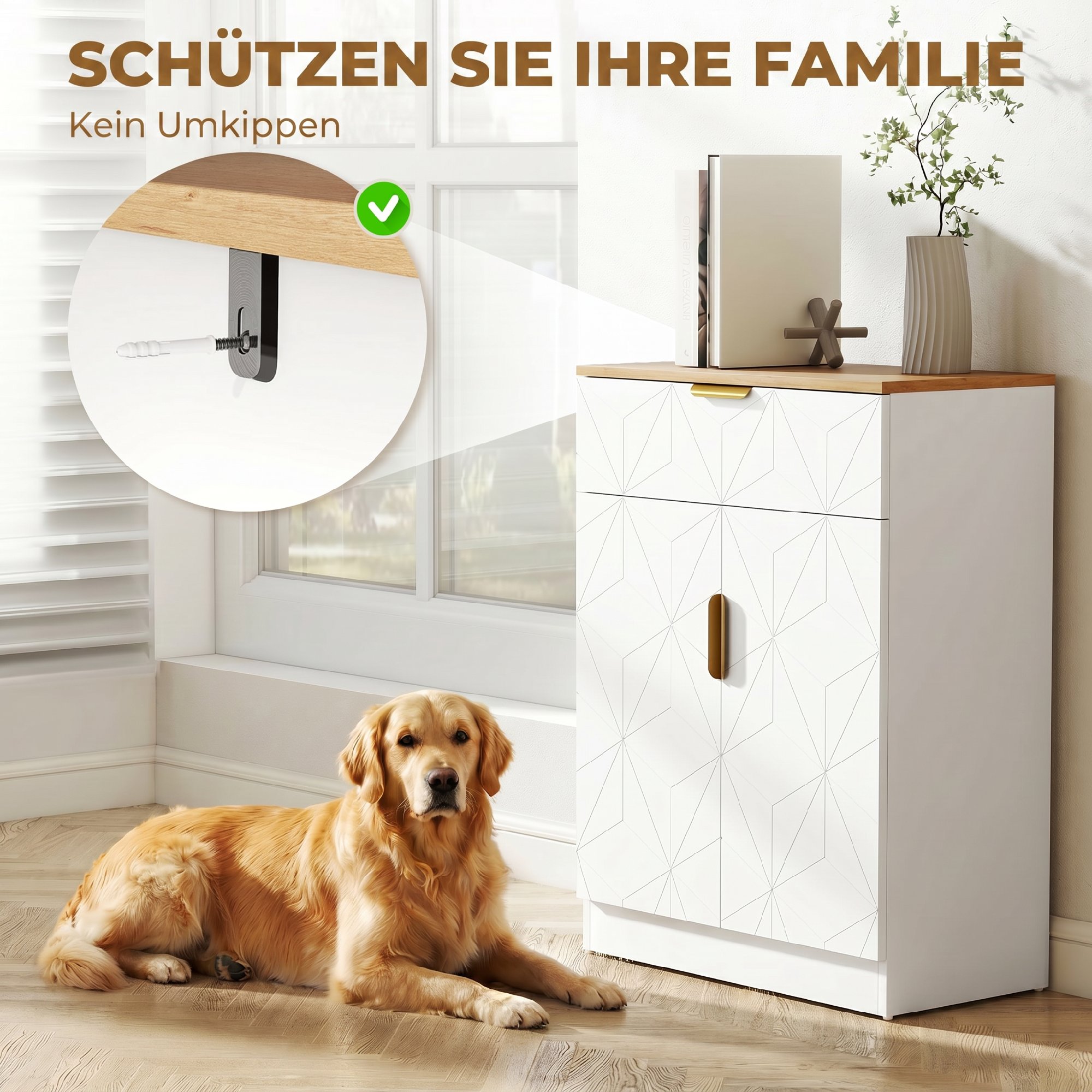 Modernes Sideboard, Aufbewahrungsschrank mit Schublade und verstellbarem Regal, Weiß