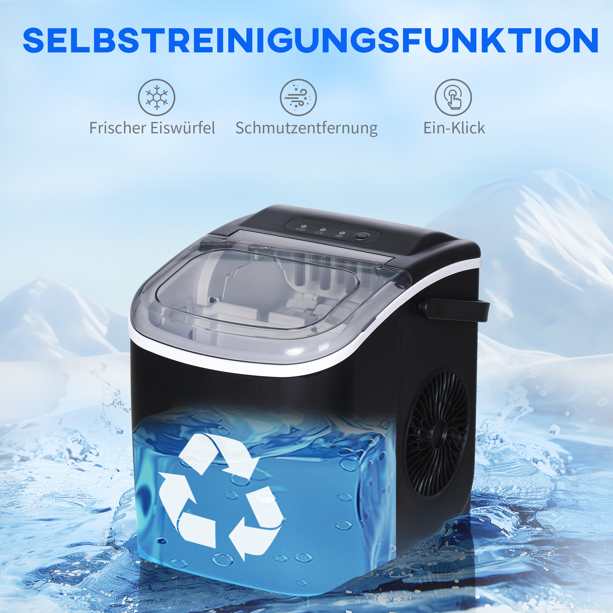 Eiswürfelmaschine Eiwürfelspender Eiwürfelbereiter, 29,4 cm x 22,2 cm x 29 cm, Schwarz