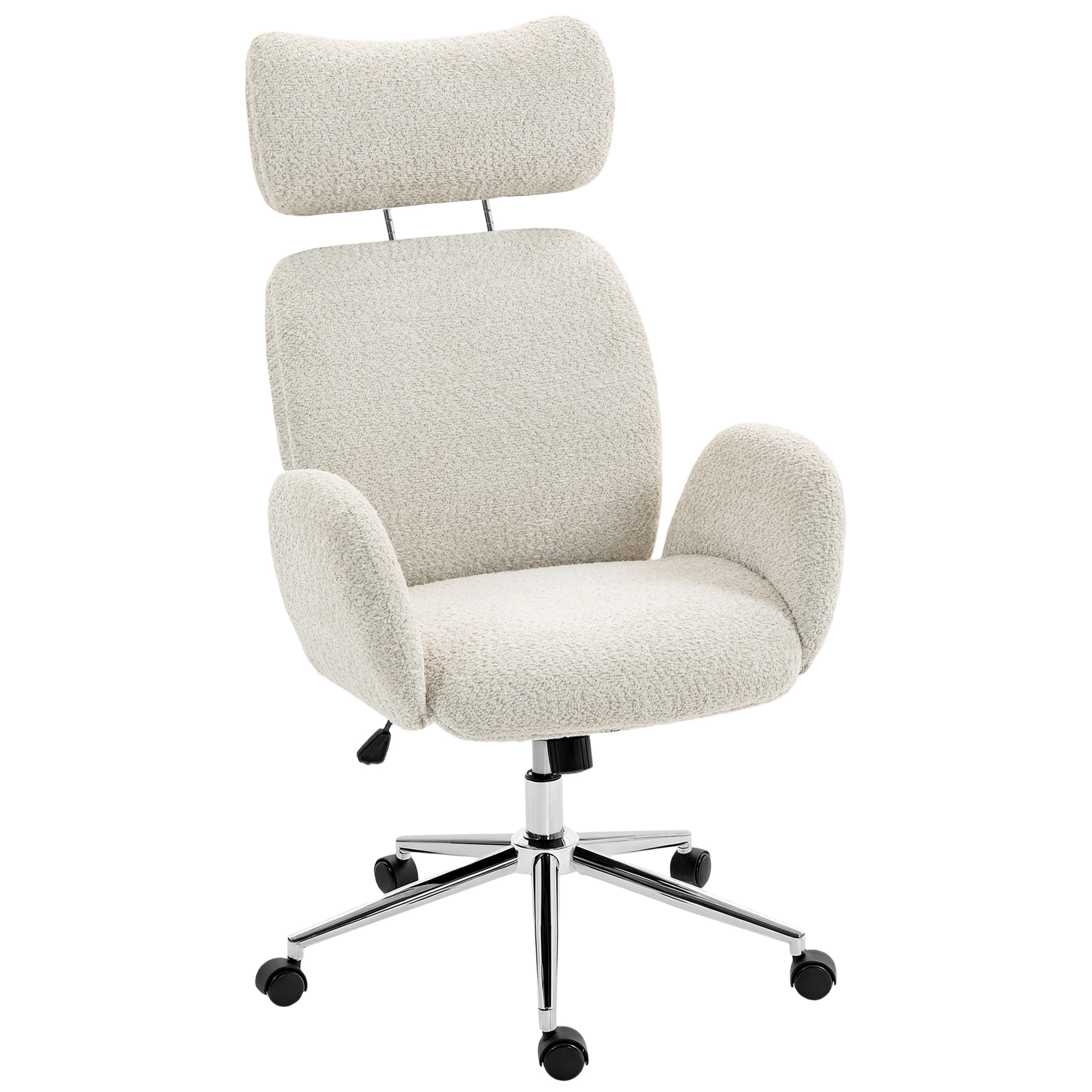 Bürostuhl mit verstellbarer Kopfstütze, ergonomischer Schreibtischstuhl, Kippfunktion, höhenverstellbar, Grauweiß