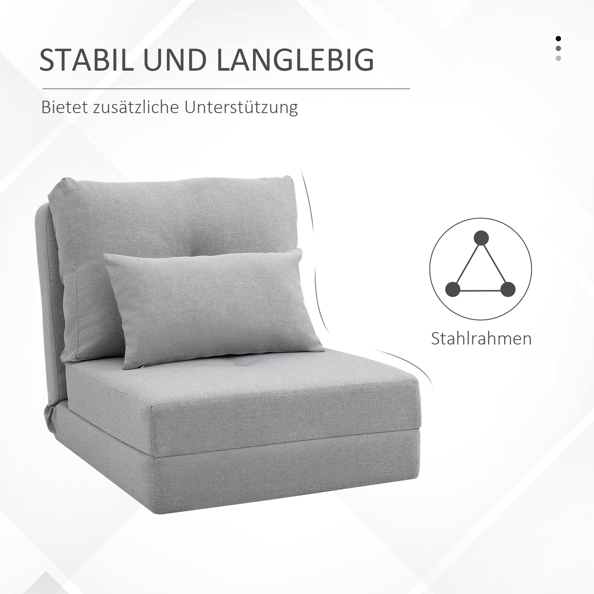 Bodensessel Klappmatratze Schlafmatte, 2-in-1-Design, abnehmbares Kissen, 60 x 80 x 56 cm, Grau