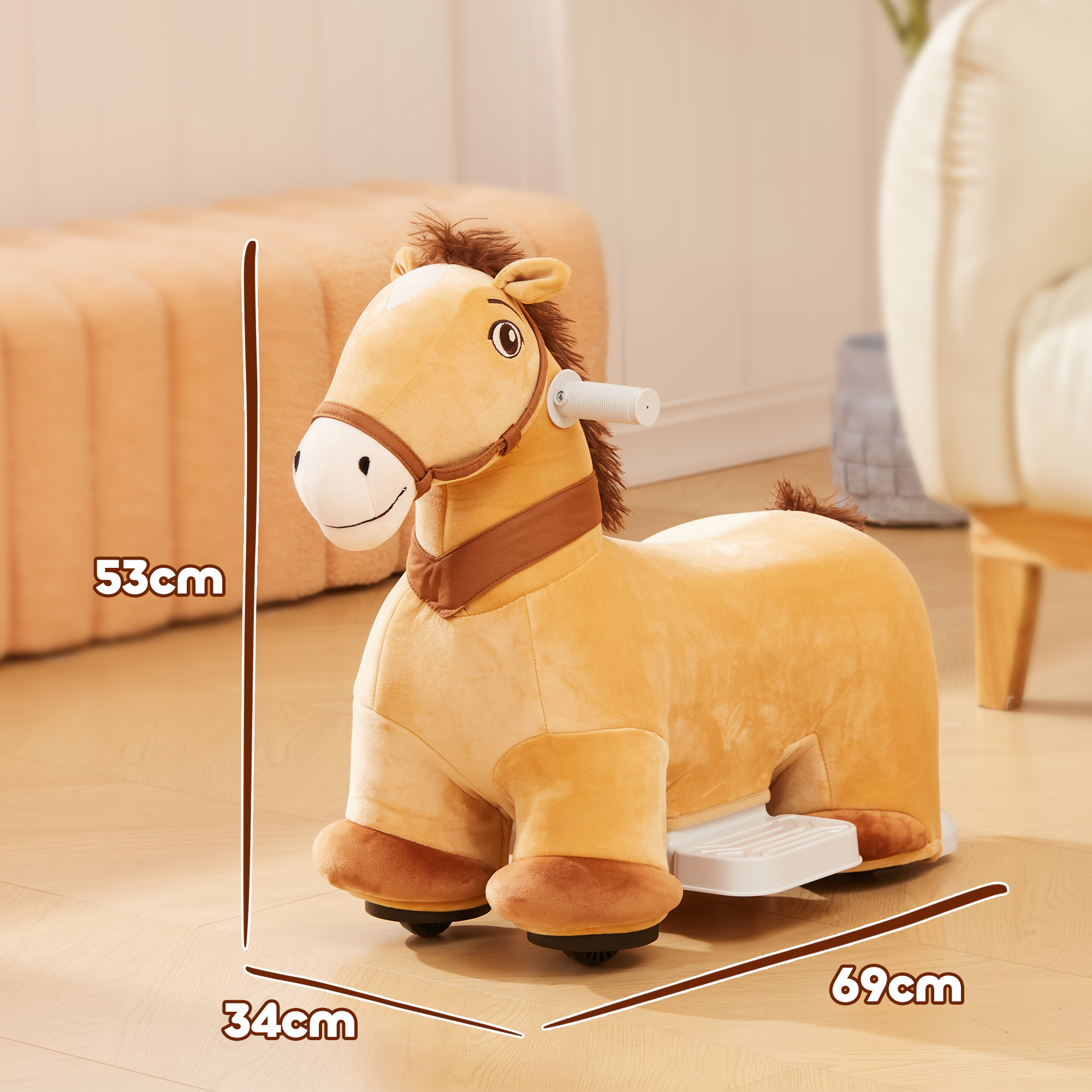 6V Elektrisches Reitpferd für Kinder, Batteriebetrieb, Mit Musikfunktion und Vorwärtsbewegung, 18-36 Monate, Braun