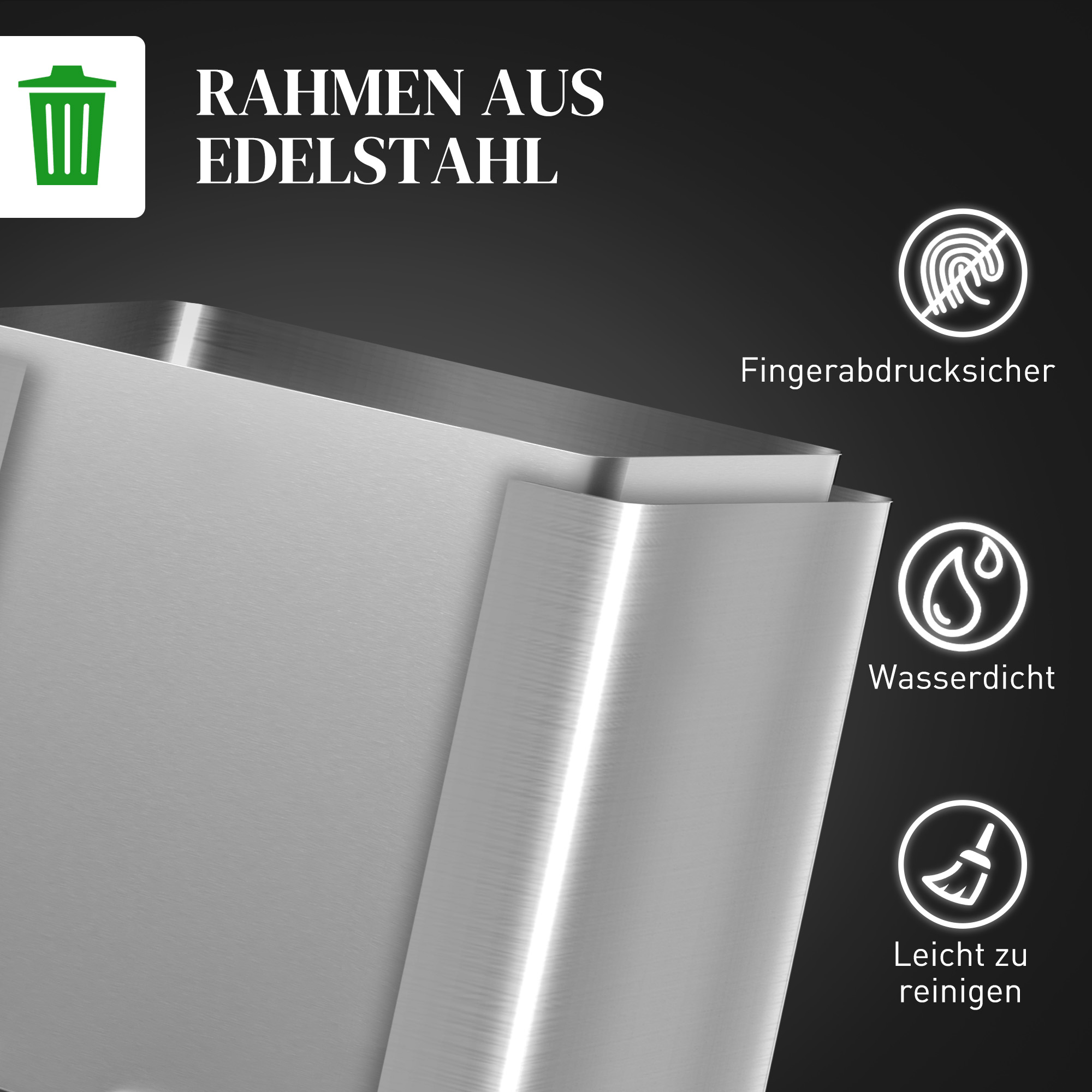 Mülleimer, Abfalleimer mit Deckel und Fußpedal, Edelstahl, 2x 20 Liter-Fächer, Silber