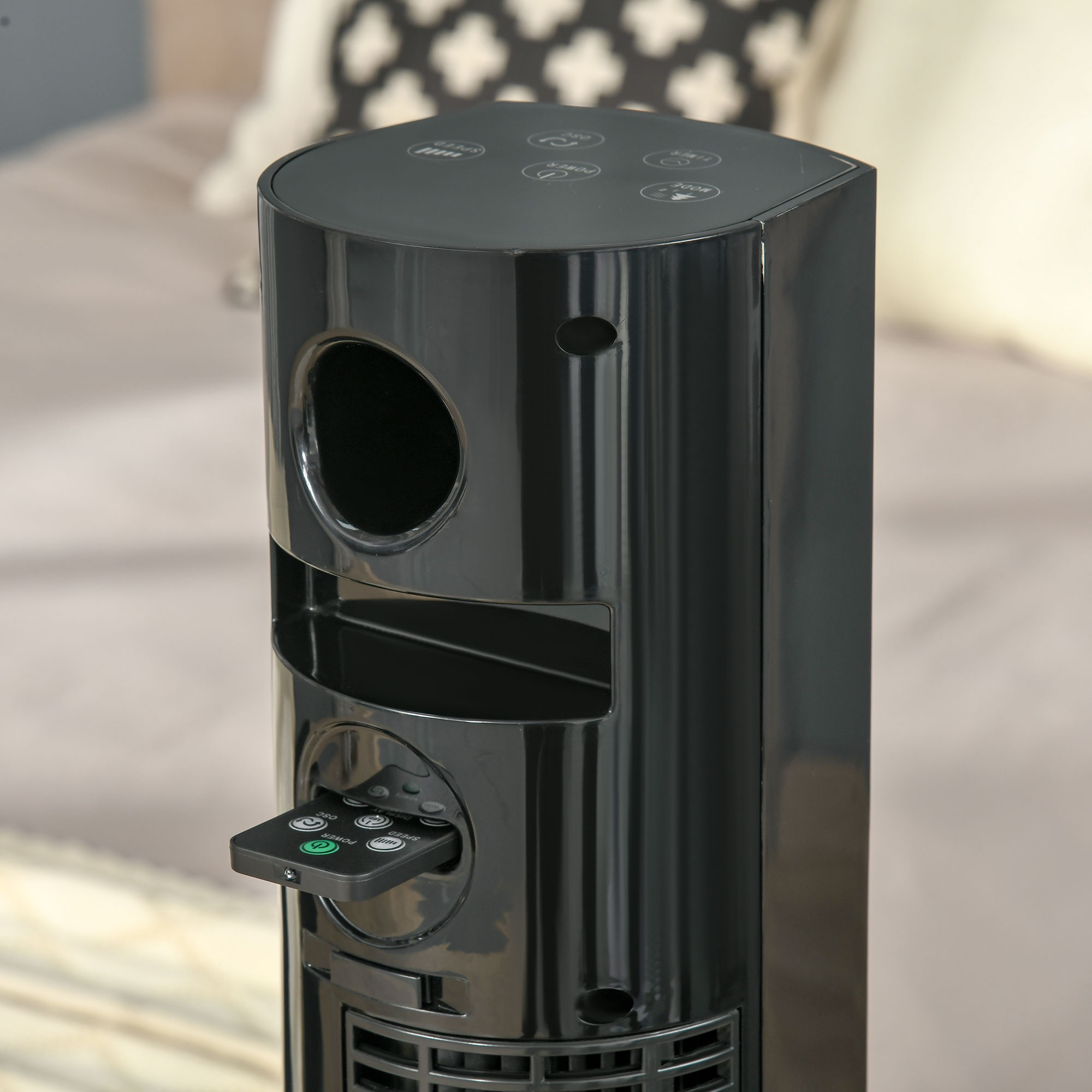 Turmventilator mit Fernbedienung 45W 70° Oszillation Säulenventilator Ventilator mit Aroma-Diffusor Timer-Funktion 3 Belüftungsstufen Schwarz
