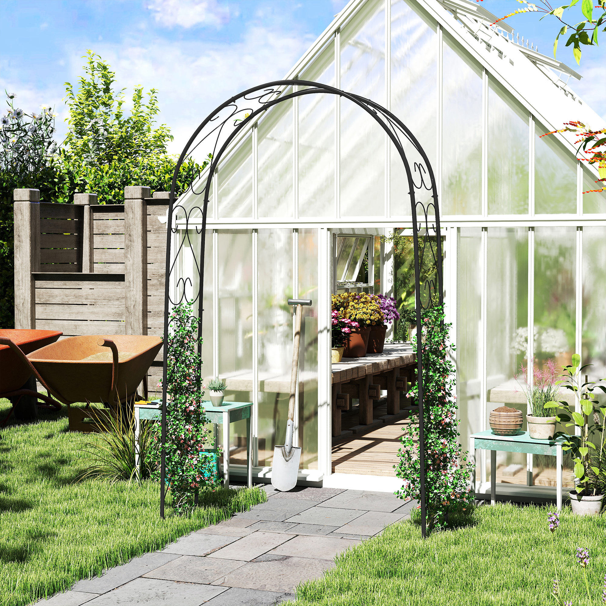 Rogenbogen Gartenbogen Torbogen, Vintage Design, 125 x 37 x 230 cm, Schwarz