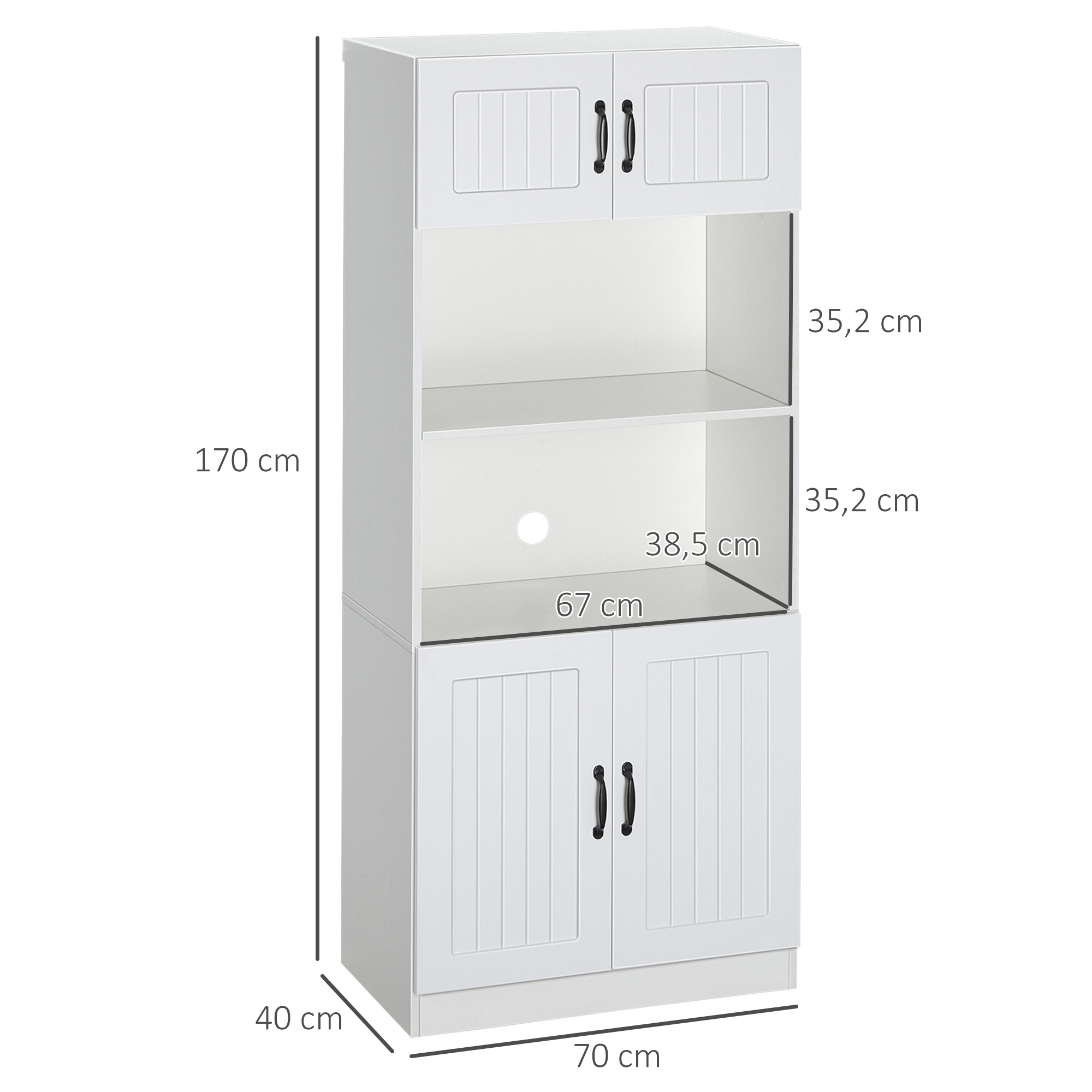 Küchenschrank Küchenbüffet Schrank, Landhausstil, 2 Schränke, 2 Regale,  70 cm x 40 cm x 170 cm Weiß + Schwarz